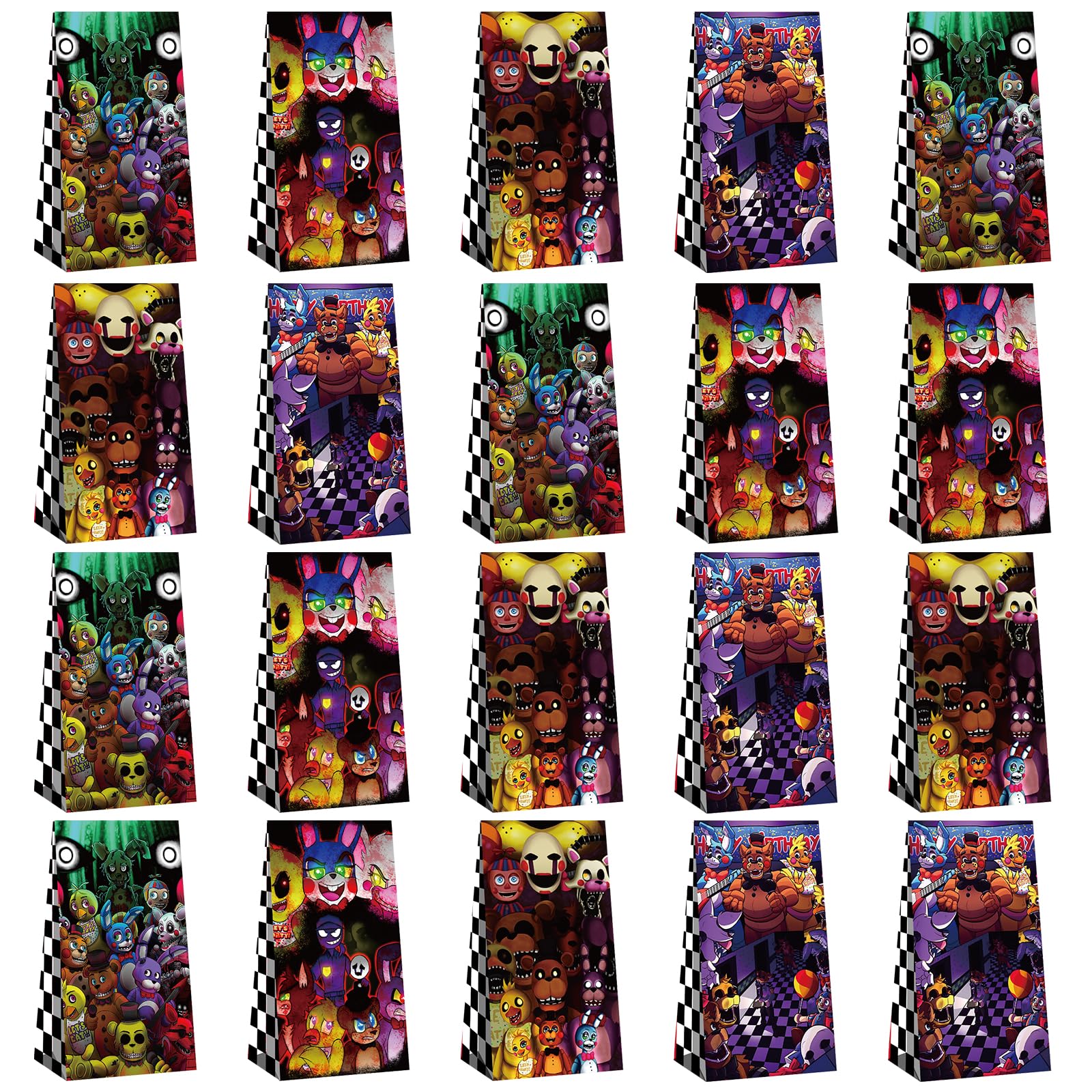 Optiacan 20pcs Freddys Goodie Bags, 5 Nights Themed Party Bags for Boys Girls Kids Party Decorations (FNAF)