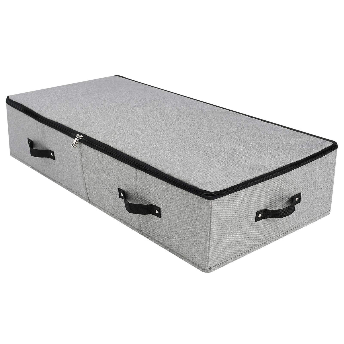 AMJ Large Sturdy Underbed Storage Box with Zip Lid, Rigid Sturdy Plastic Board inside, Handles on all sides, Dark Gray