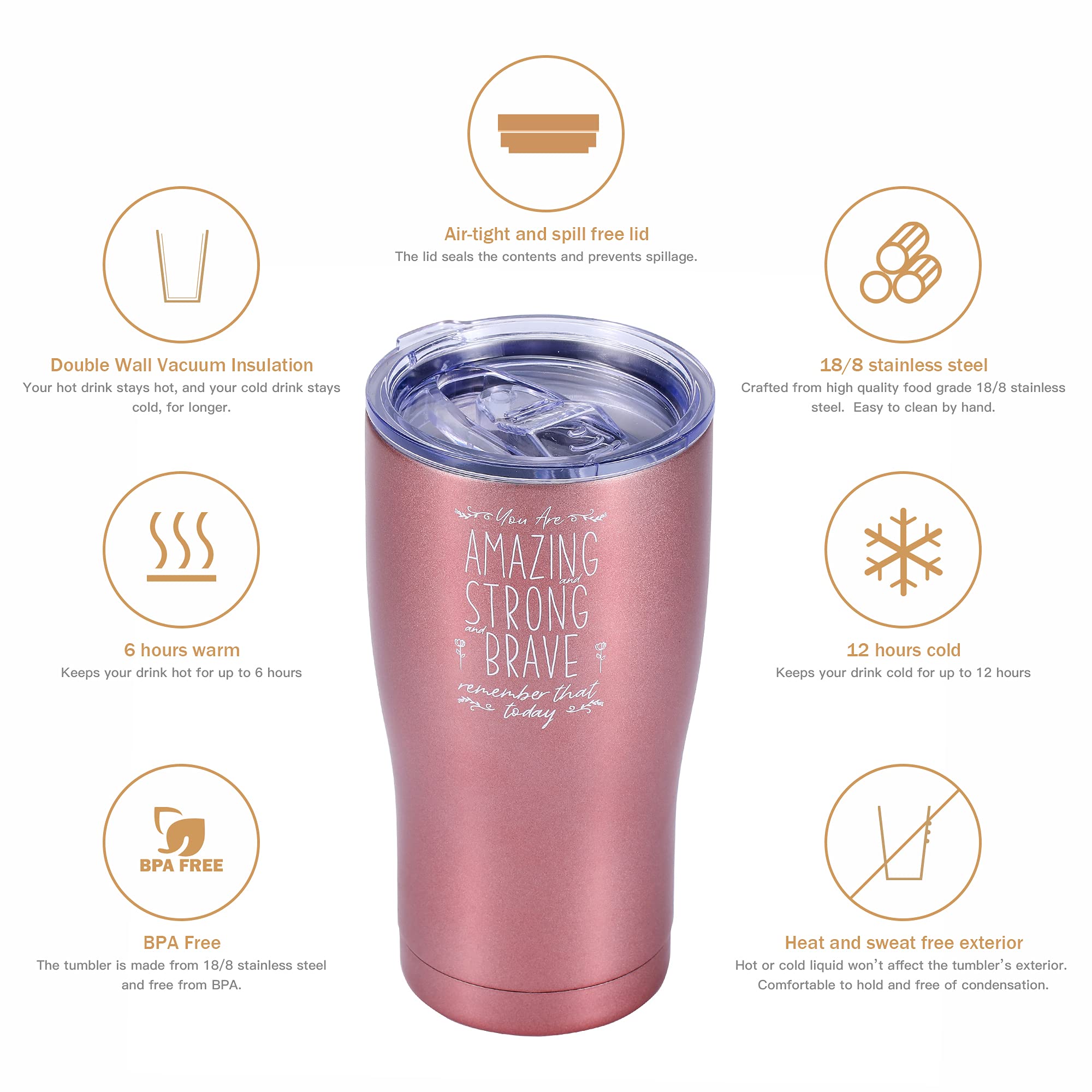 Shamone Inspirational, Amazing Strong And Brave, Tumbler 20Oz Insulated Stainless Steel, Lid, Straw, Cleaning Brush, Birthday Gi