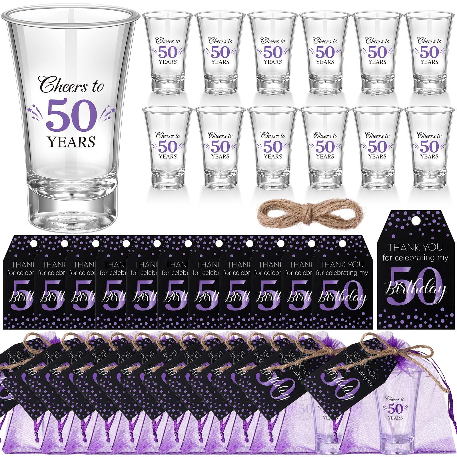 Pickmesh 50 Sets Black Purple Birthday Party Favors for Guests Souvenir Multicolor 50 Years Old Gift Bulk Acrylic Clear 1.2oz Sh