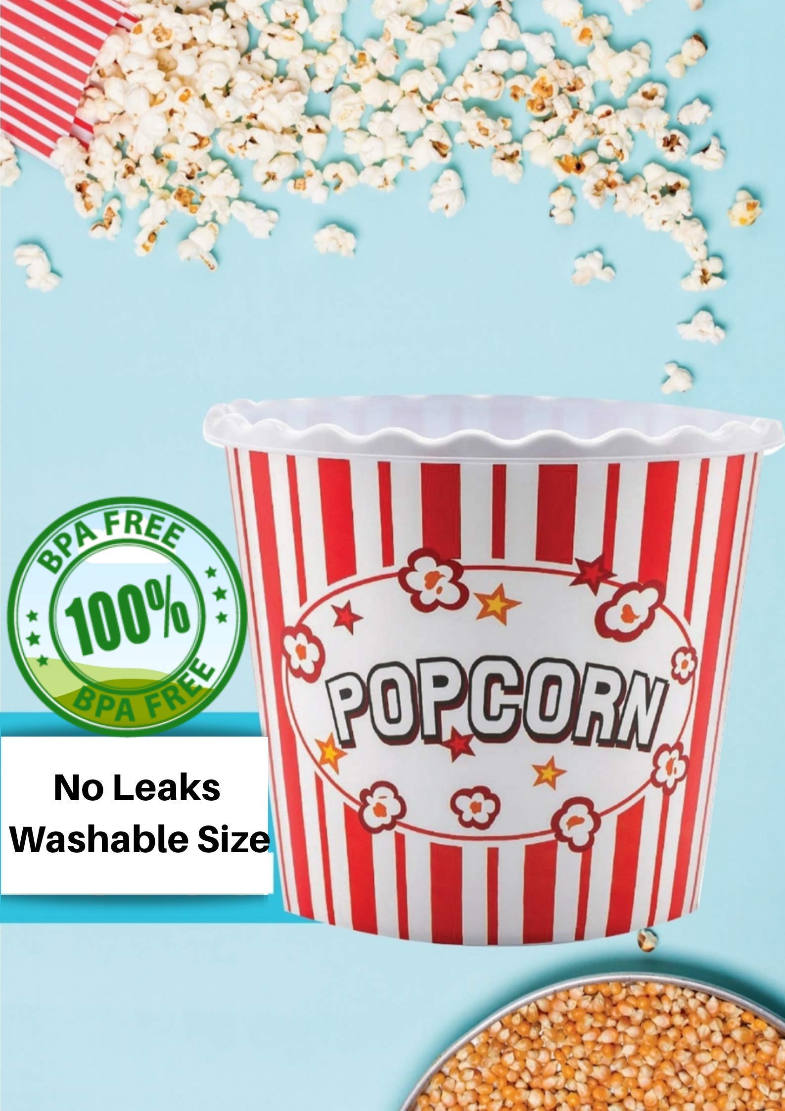Modern Style Reusable Plastic Popcorn Containers / Popcorn Bowls Set For Movie Theater Night - Washable In The Dishwasher - (Bpa