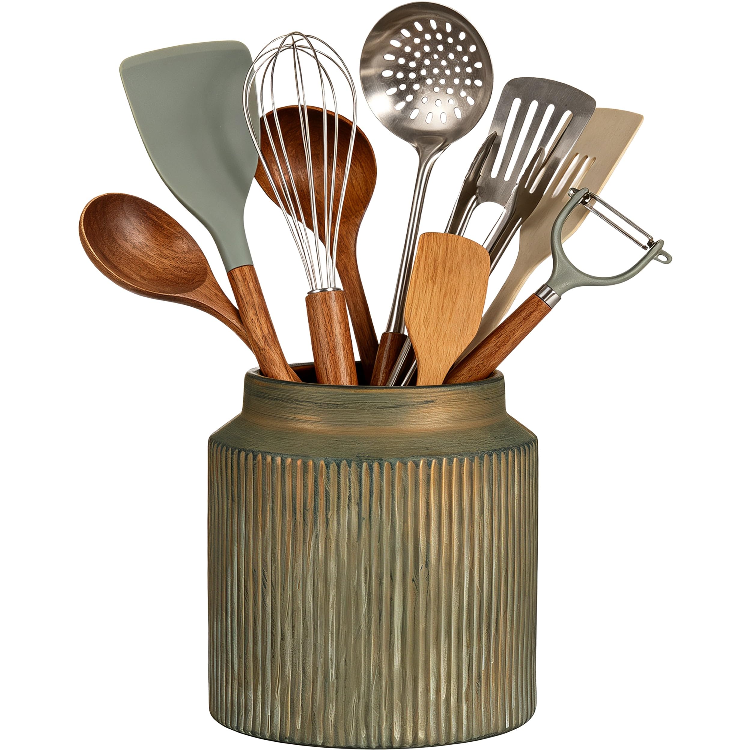 BRASSELX Ceramic Utensil Holder, Rustic Vintage Kitchen Utensil Holder