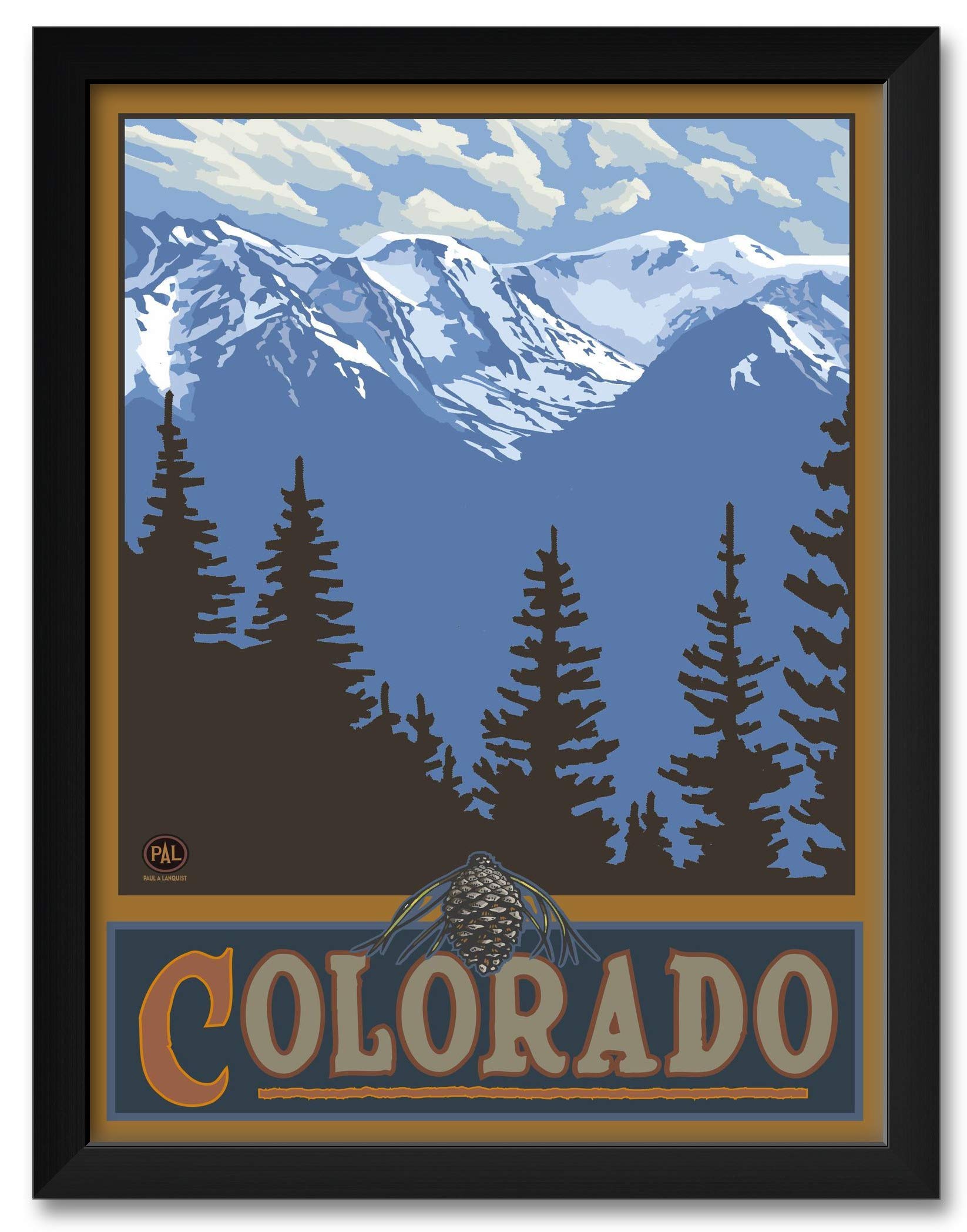 Colorado Snowy Mountain Ridges Professionally Framed Art Print From Travel Artwork By Artist Paul A. Lanquist Framed Art Size: 2