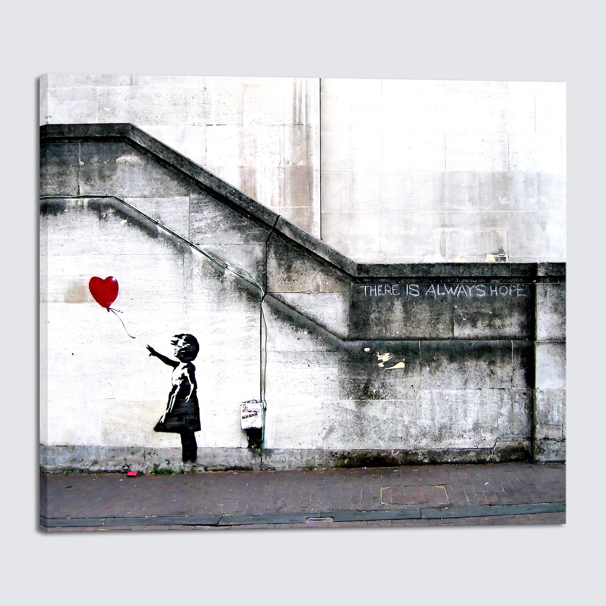 Wieco Art Banksy Grafitti Girl With Red Balloon Large Modern Gallery Wrapped Giclee Canvas Prints Artwork Grey Love Pictures Pai