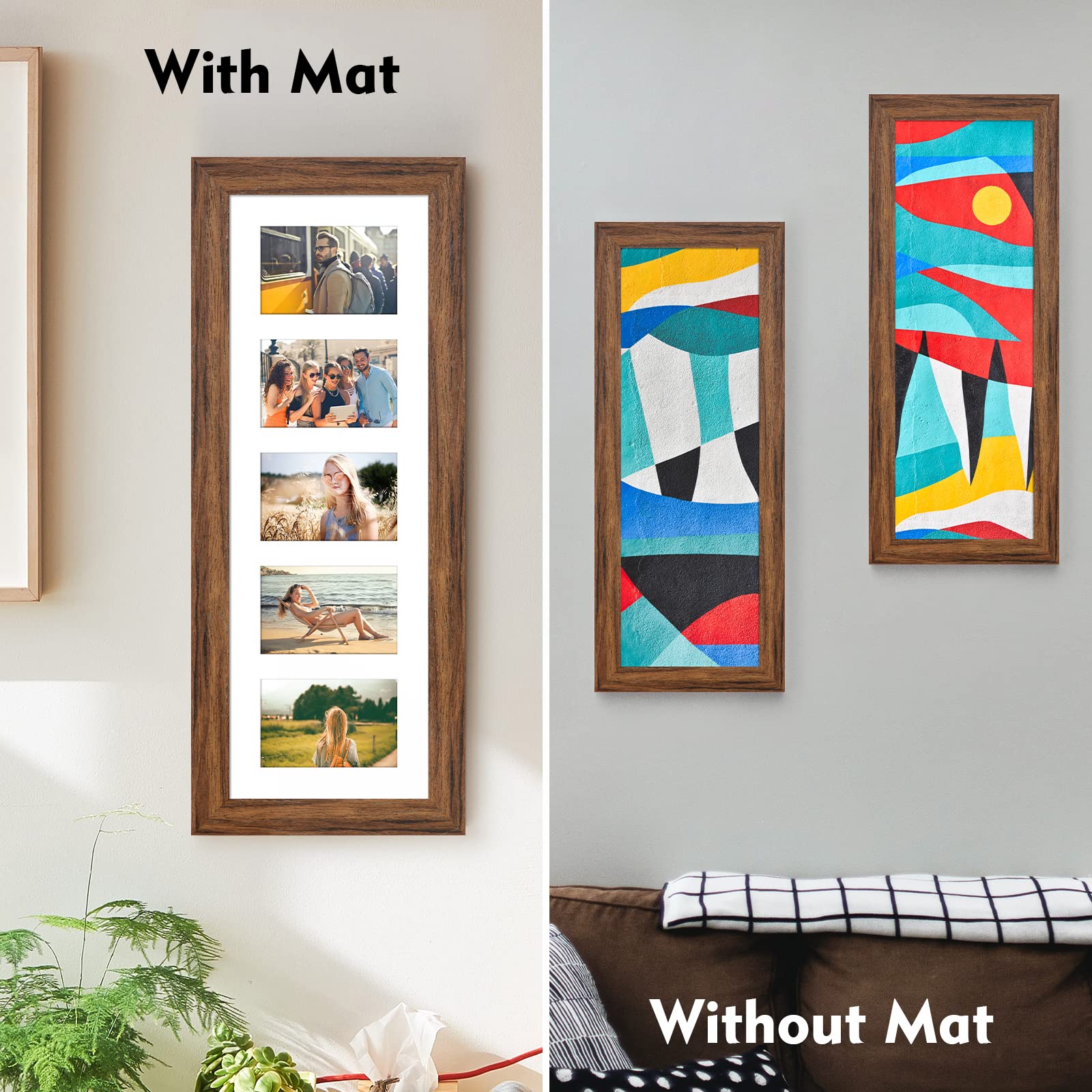 Gaevuian 8x24 Picture Frame Display 5 opening 4X6 Picture Frame Collage,Multi Photo Frame with Mat,Plexiglass,Wall or Tabletop D