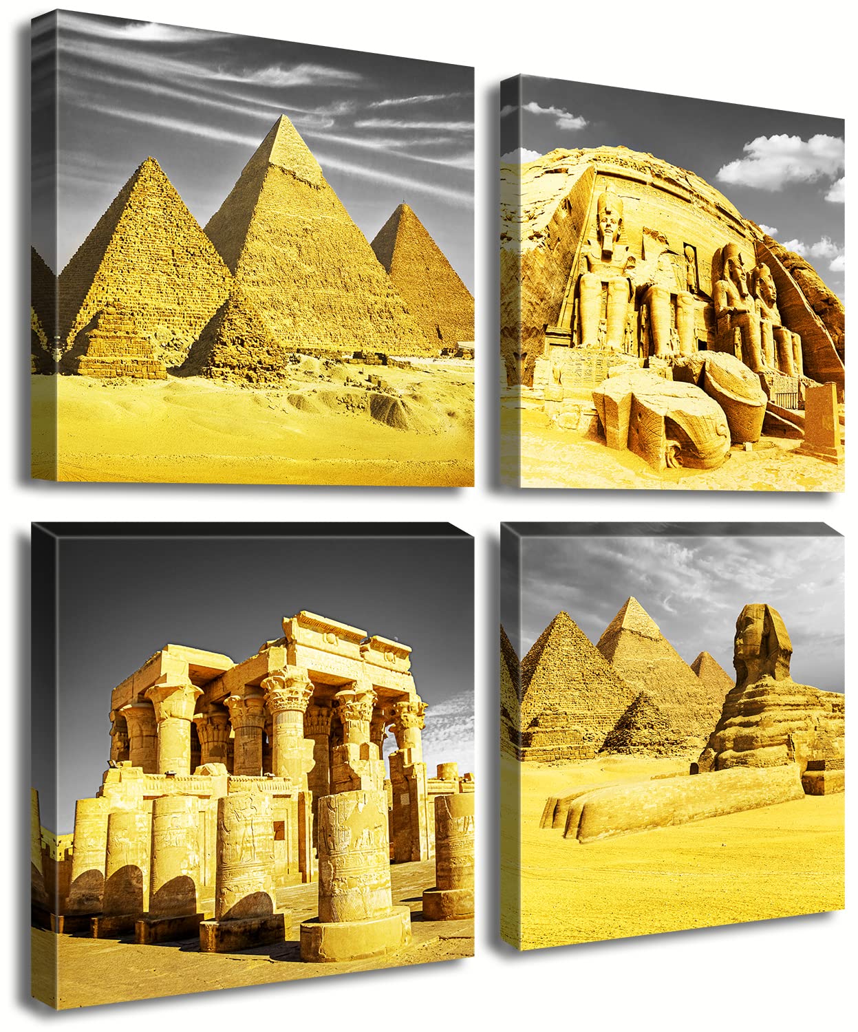 Djsylife Bedroom Decor Gold Wall Art Egyptian Pyramids Canvas Print Picture Gray White Posters Modern Artwork For For Living Roo