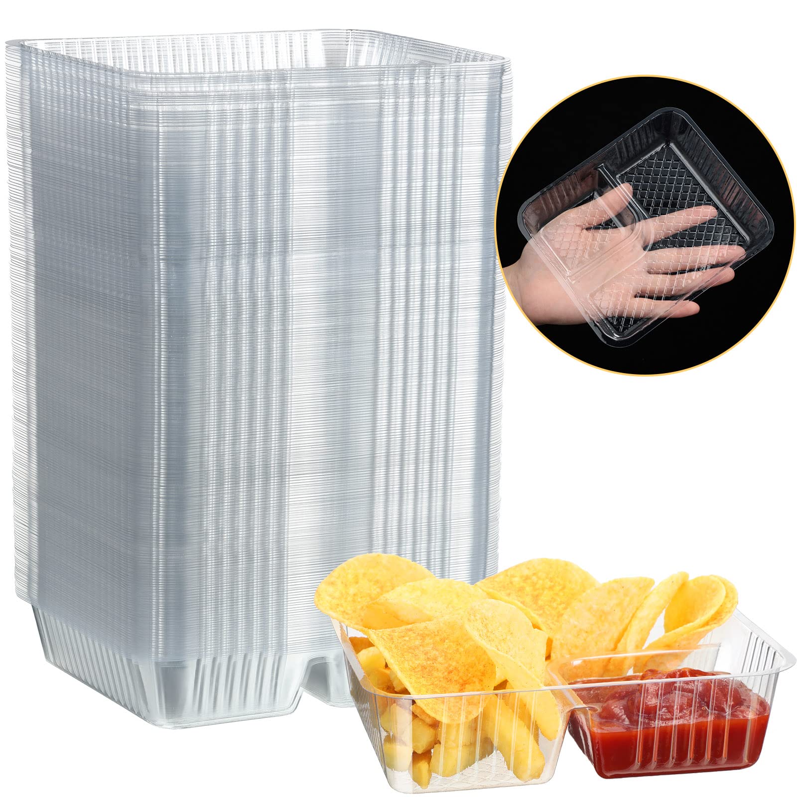 300 Pcs 12Oz Nacho Trays Disposable Food Tray 2 Compartment Nacho Boat Concession Stand Supplies Movie Night Snack Trays Clear P
