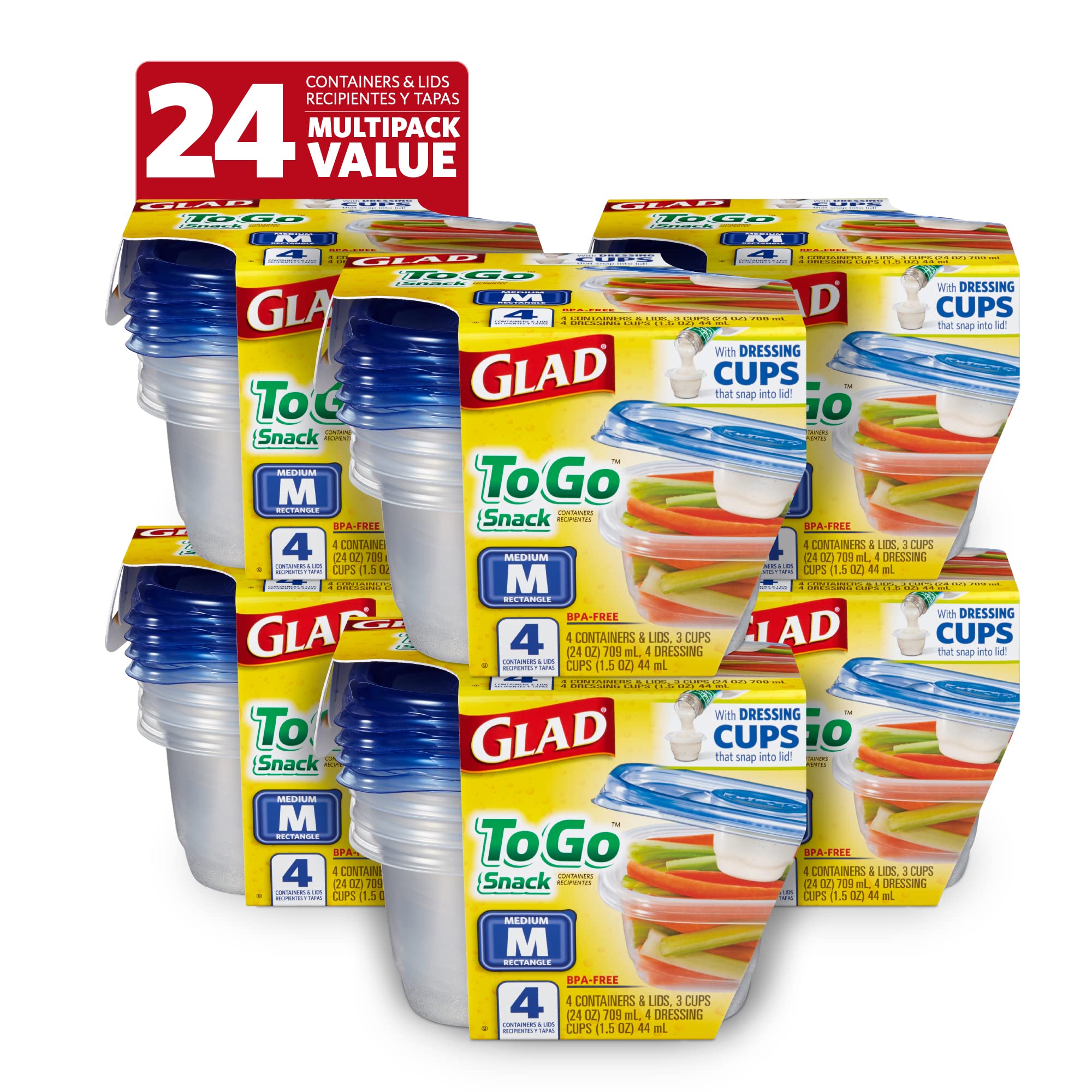 Glad GladWare To Go Snack Food Storage Containers - Medium Round - Meal Container Holds up to 24 Ounces of Food - Lock Tight Sea