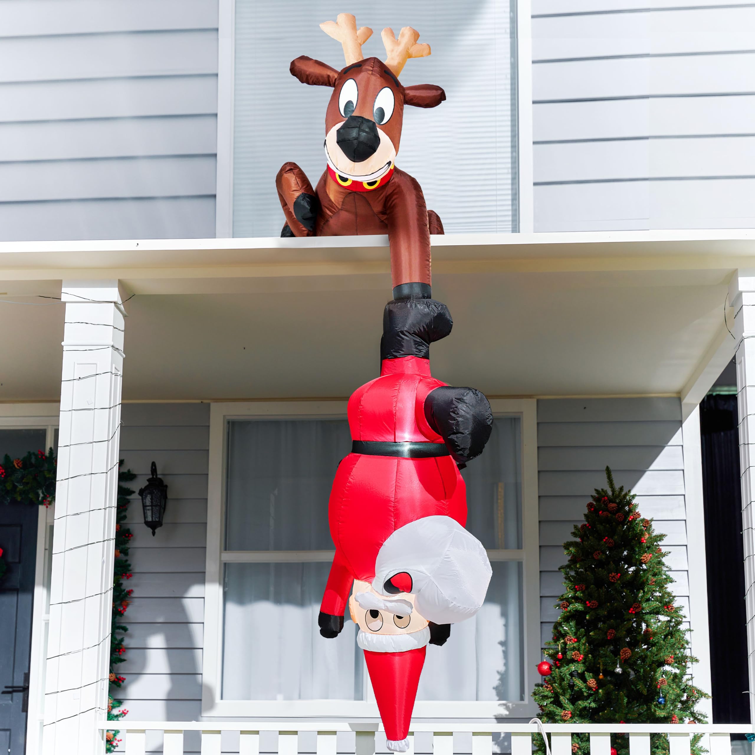 Joiedomi 8 FT Hanging Christmas Inflatables Decoration, Christmas Inflatable Reindeer and Climbing Santa, Blow Up Santa with Bui