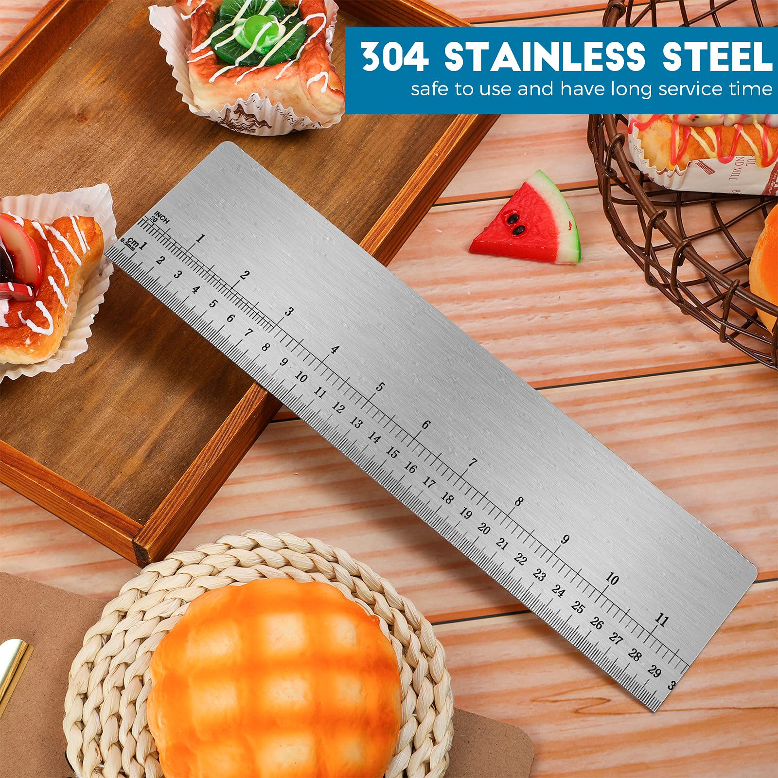Nuenen 12 Inches Stainless Steel Cake Scraper With Scale Cake Edge Smoother Cake Decorating Comb Baking Scraper Tool For Baking