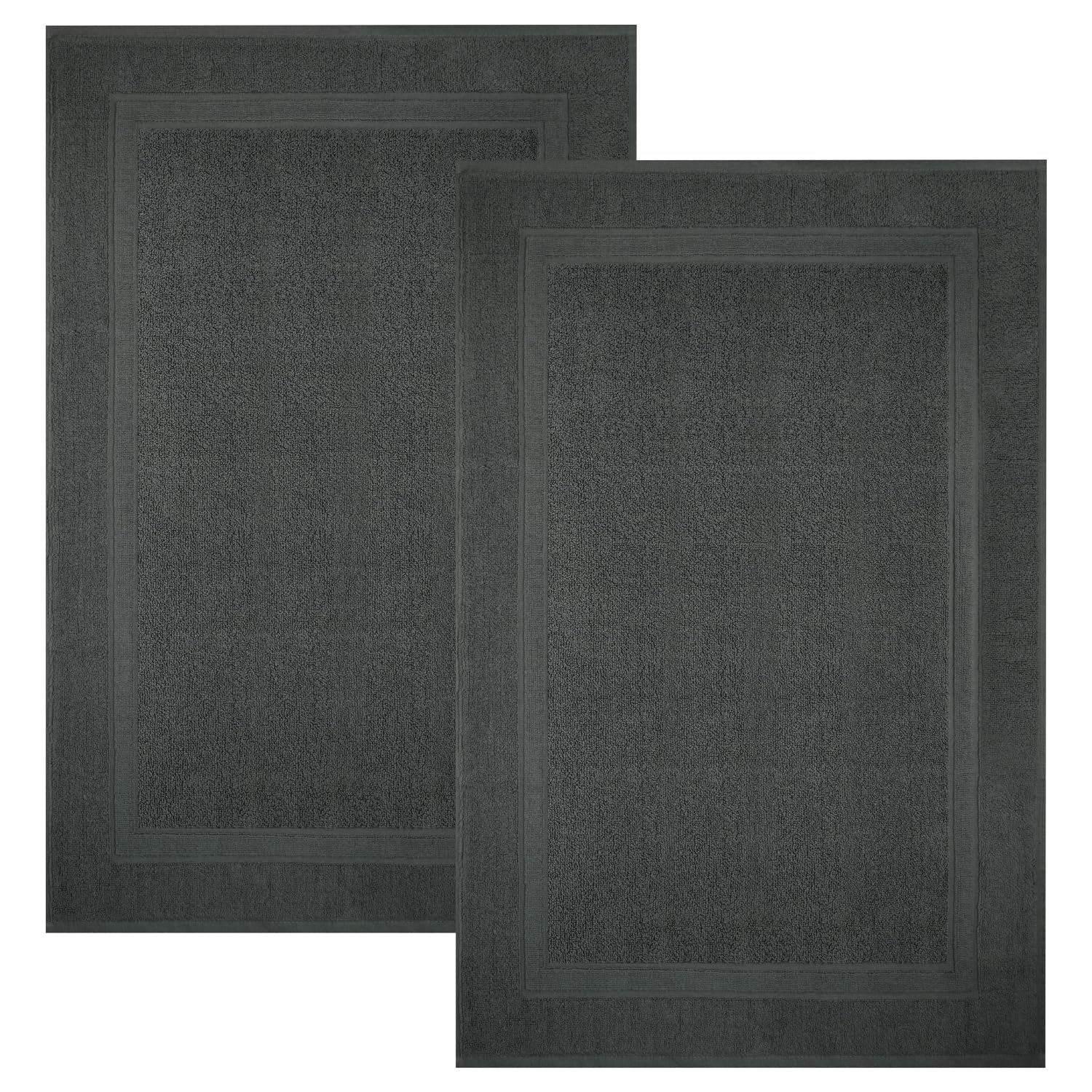 Infinitee Xclusives Premium Cotton Banded Grey Bath Mats - Pack Of 2, 22X34 Inches [Not A Bathroom Rug] Ultra Soft And Super Abs