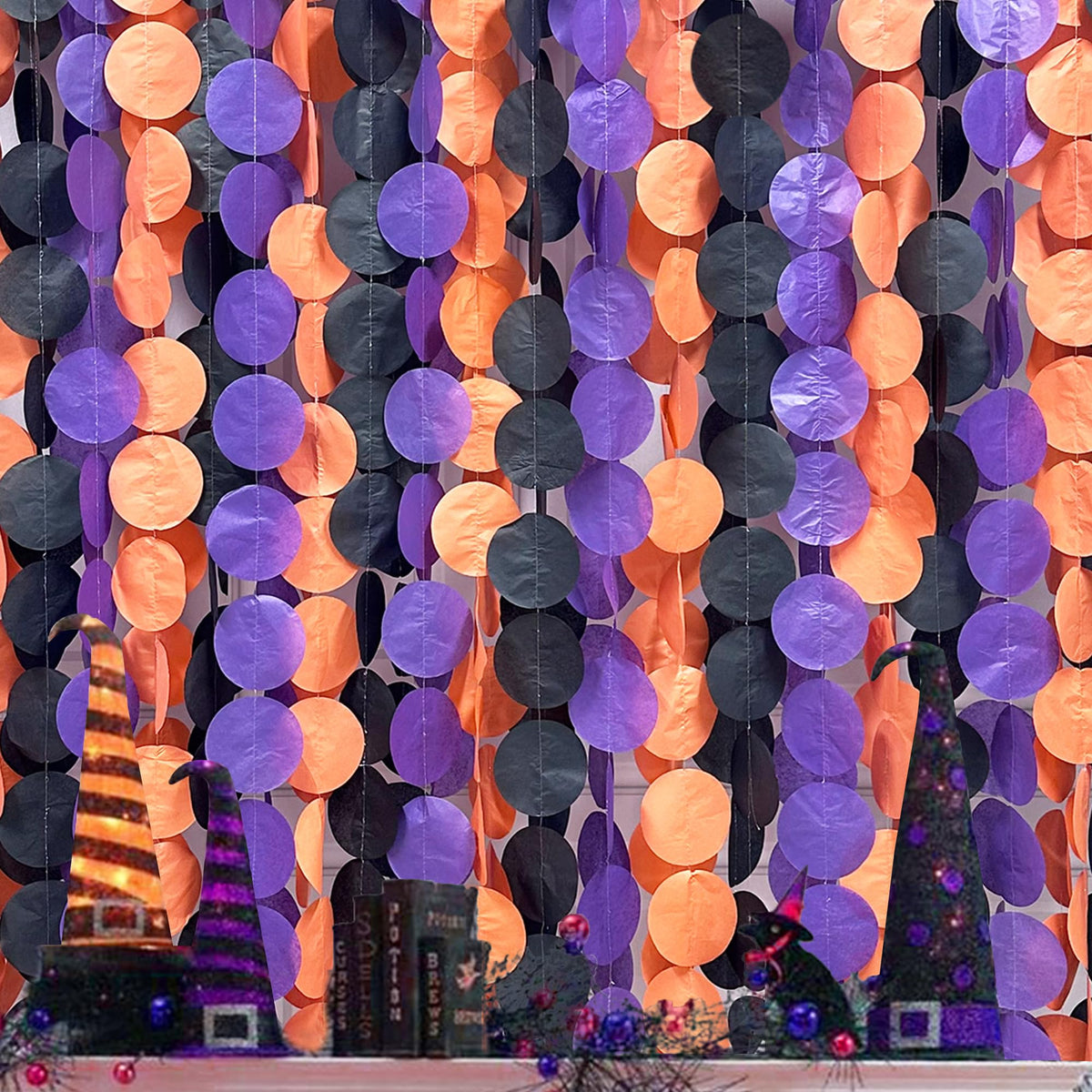 192 Ft Orange Purple Black Party Decorations Polka Dots Streamer Garland Backdrop For Halloween Graduation Birthday Baby Shower