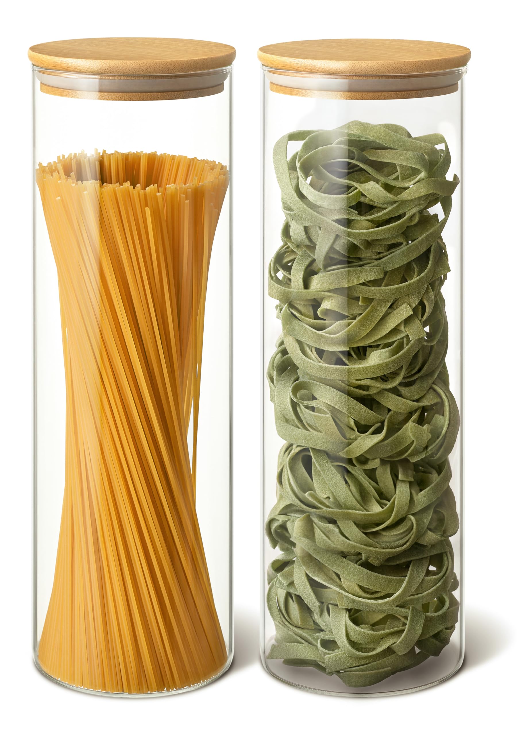 Spaghetti Storage Jar Glass With Lid 64Oz - Airtight - With 2 Extra Silicone Seals - Dishwasher Safe - 12In Tall