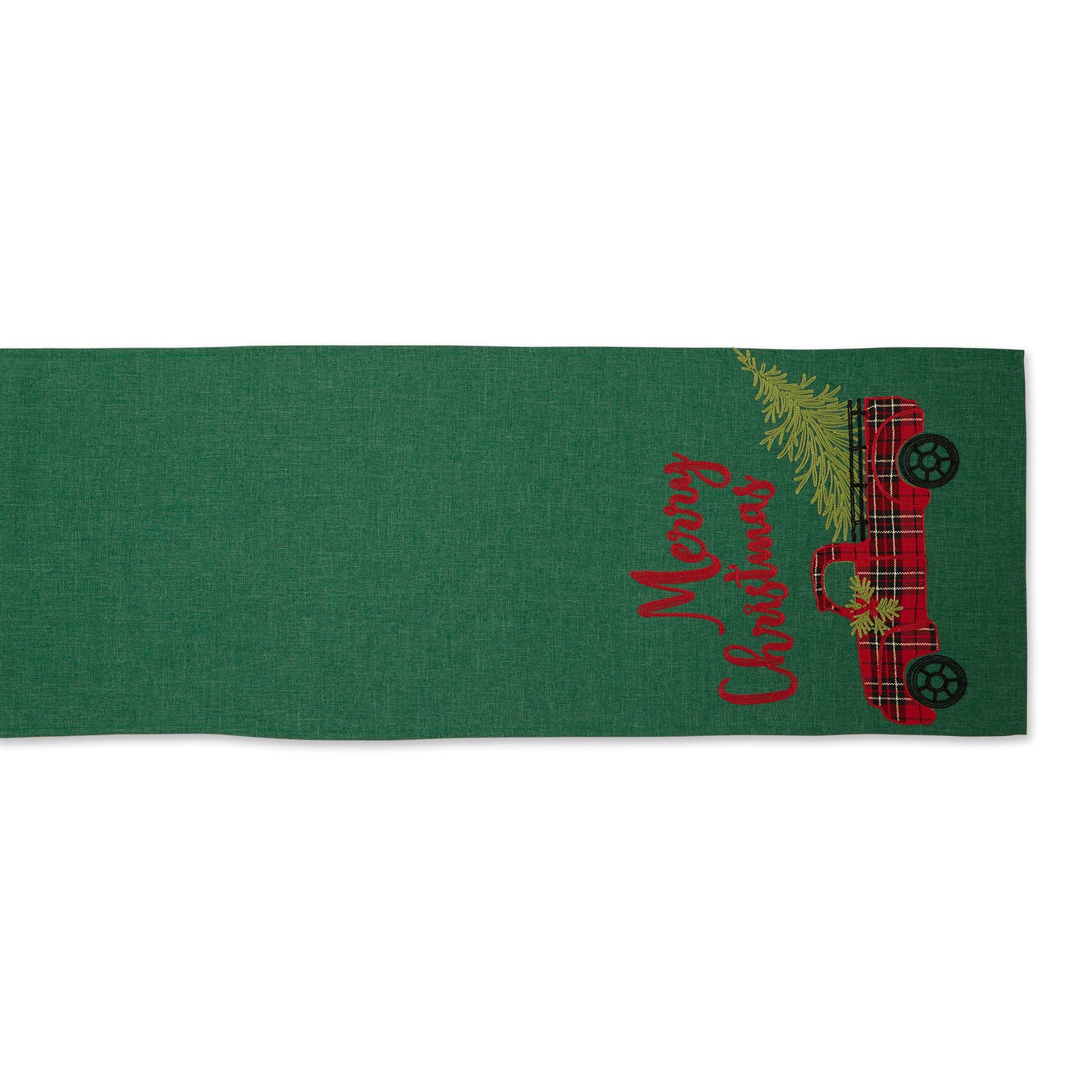 Dii Holiday Dining Table Decoration Embroidered Christmas Table Runner, 14X108, Plaid Christmas Truck