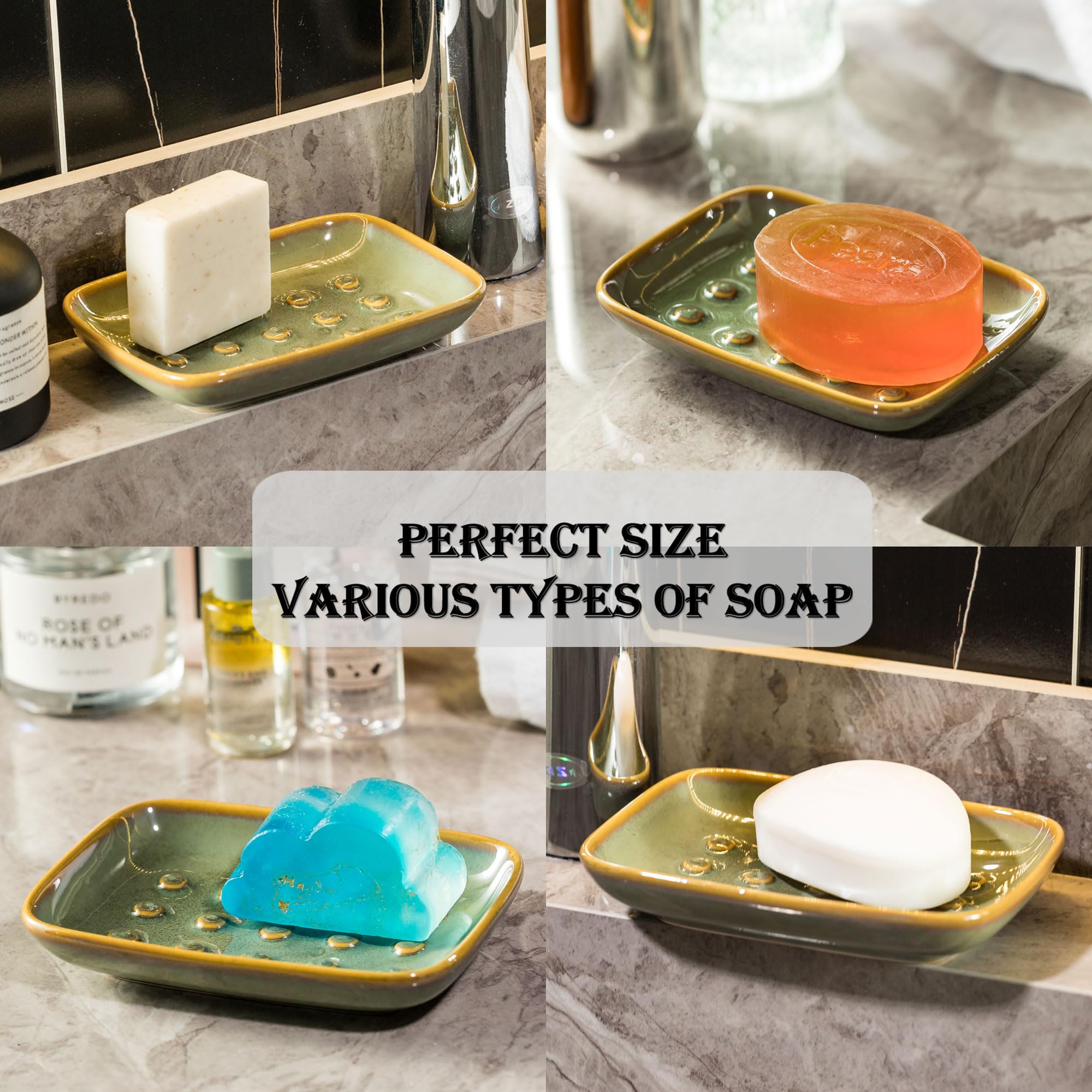 Miamolo Soap Dish For Shower, Ceramic Soap Dish Non-Slip Soap Holder Soap Bar Saver Tray For Bathroom Kitchen Sink, Floating Poi