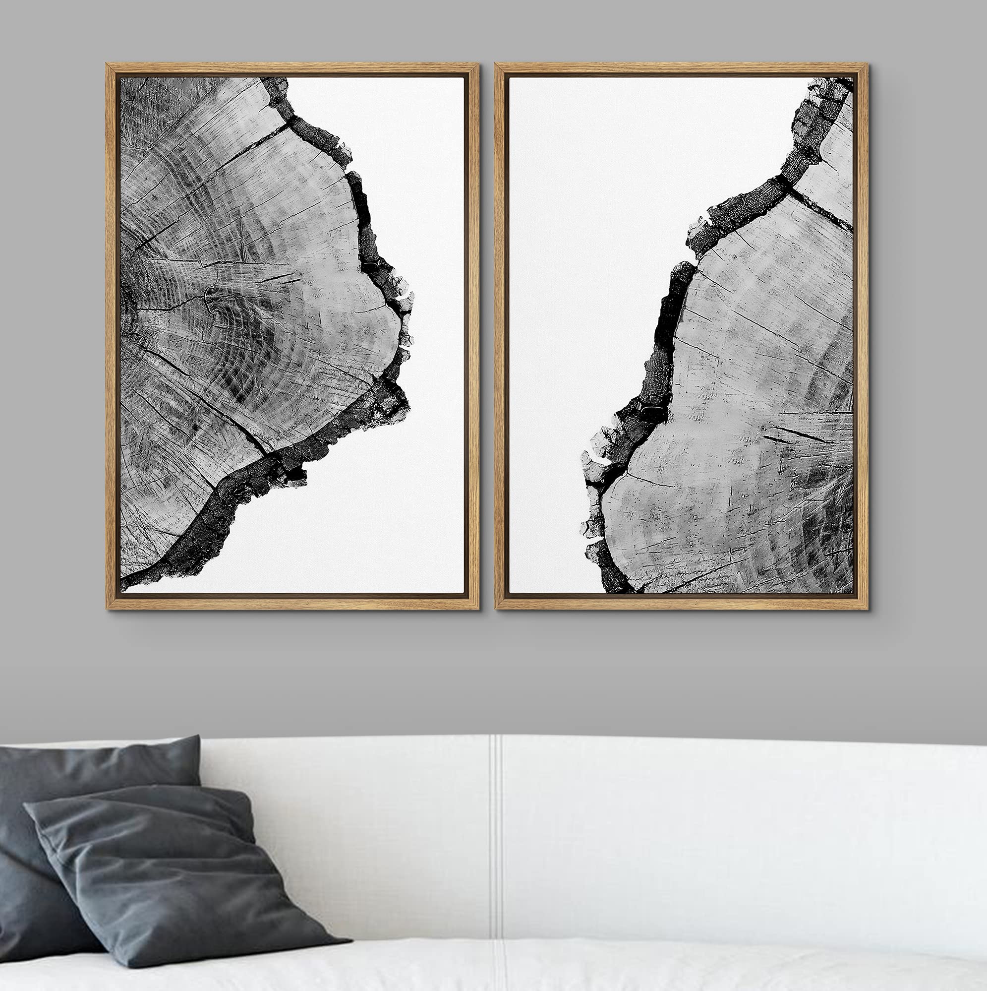 Signwin Framed Wall Art Print Set Black & White Close Up Tree Ring Details Nature Wilderness Photography Modern Art Rustic Relax