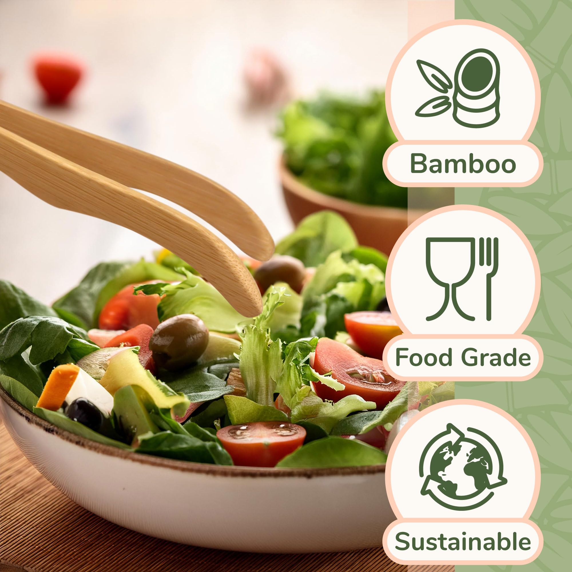 Bamboomn 7'' Reusable Bamboo Toast Tongs, Curved Arms, Carbonized Brown - 3 Pieces