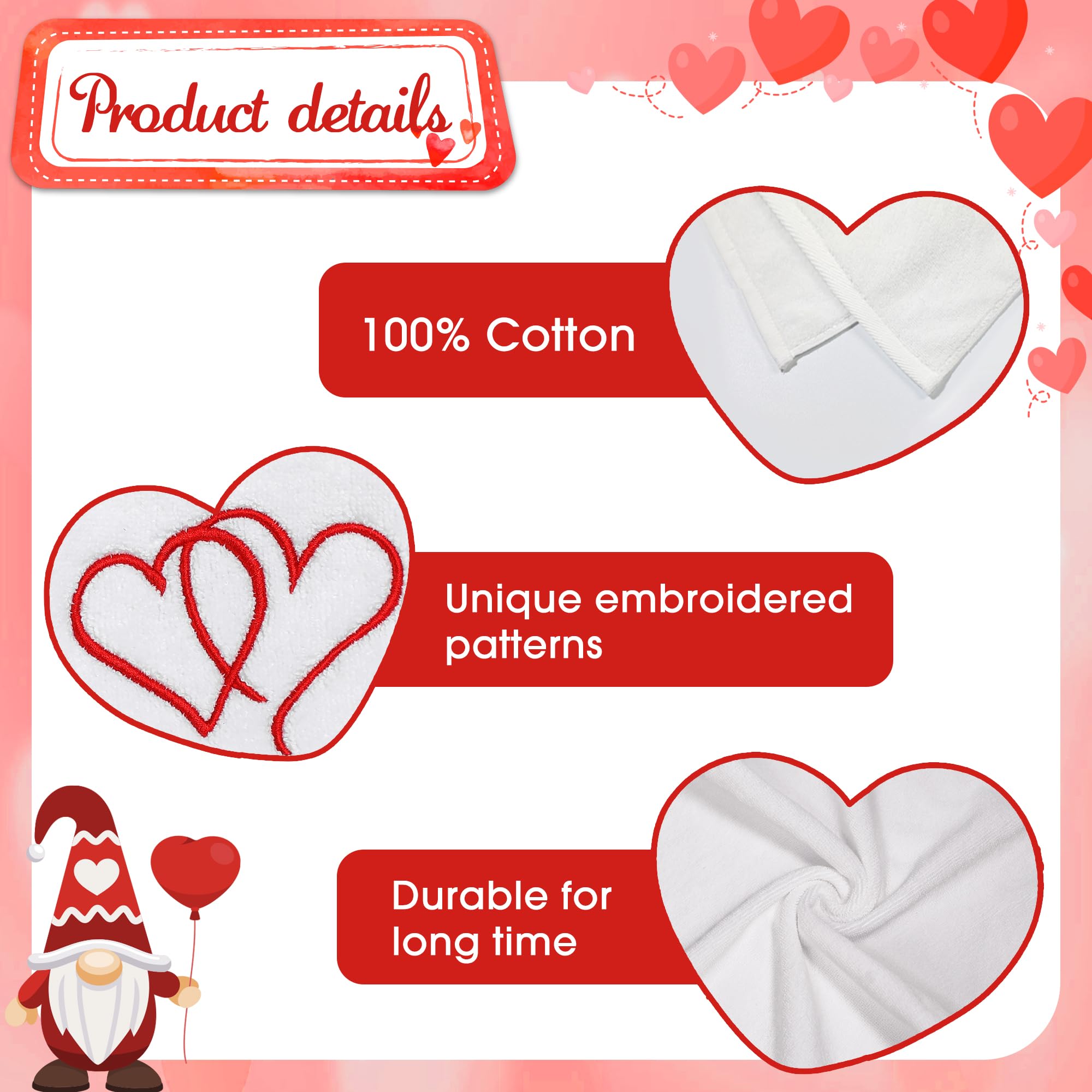 Newlighture Valentines Day Hand Towels 100% Cotton Embroidered Red Heart Decorative Bathroom Kitchen Dish Towels Set Gift Set Of
