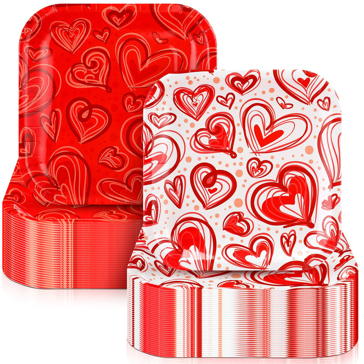 Ziliny 100 Pcs 7 Inch Valentine'S Day Dessert Plates Square Red Disposable Plates Heart Paper Plates Valentines Party Plates Dec