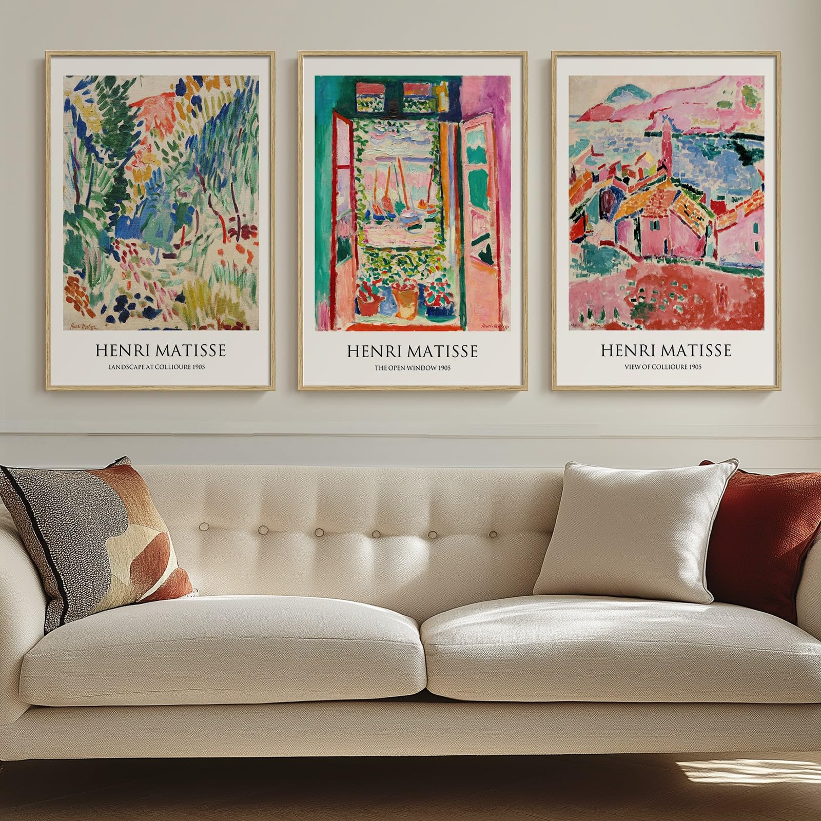 Framed Vintage Matisse Wall Art, Large Set of 3 Piece Henri Matisse Colorful Canvas Artwork for Walls, Matisse Retro Famous Land