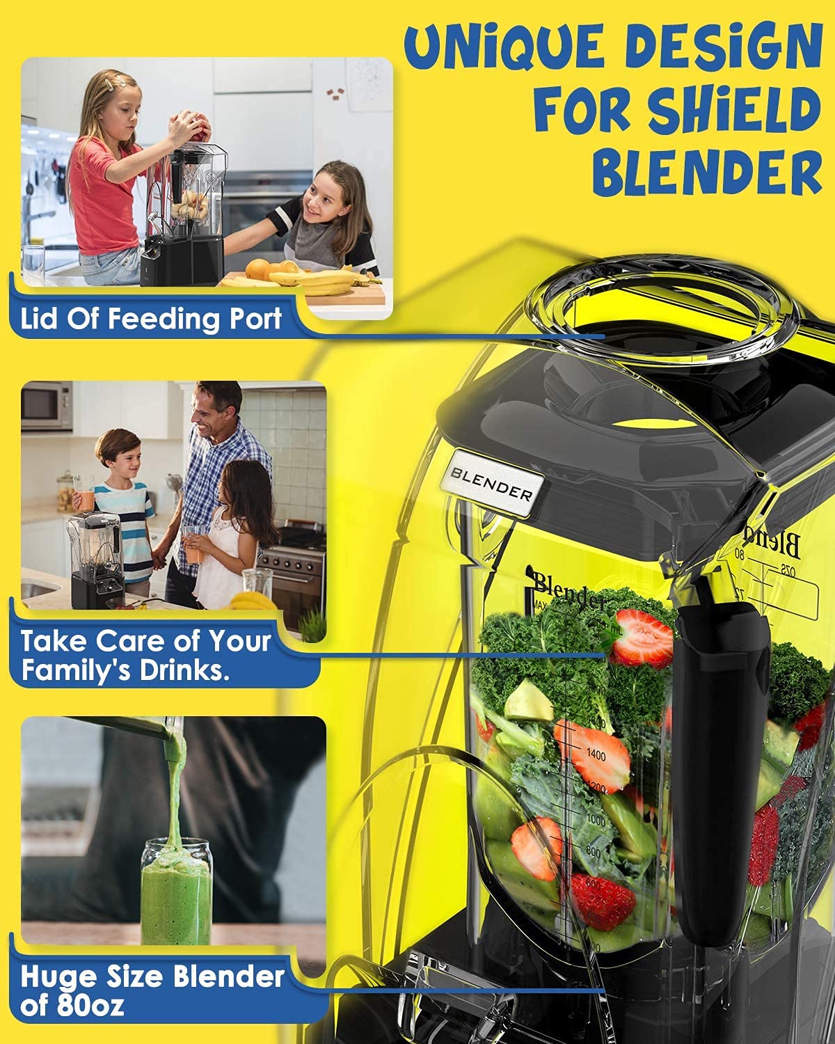 Cranddi Quiet Commercial Blender With Soundproof Shield, 2200 Watt Professional Blenders For Kitchen With 80Oz Jar And Self-Clea