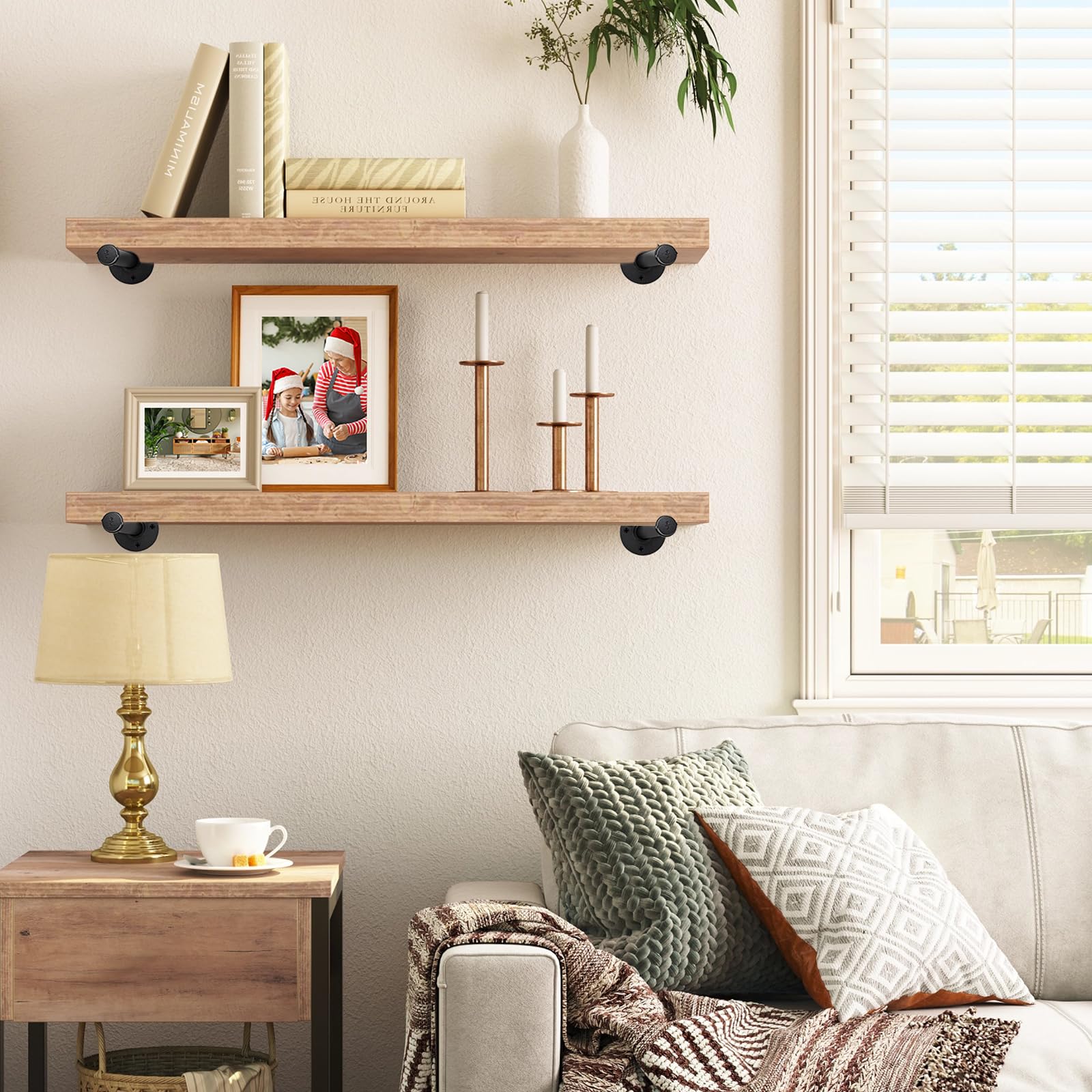 Home Expert 8 Inch Black Industrial Pipe Floating Clothing Rack Wall Mounted, Heavy Duty Garment Rack For Hanging Clothes, Multi