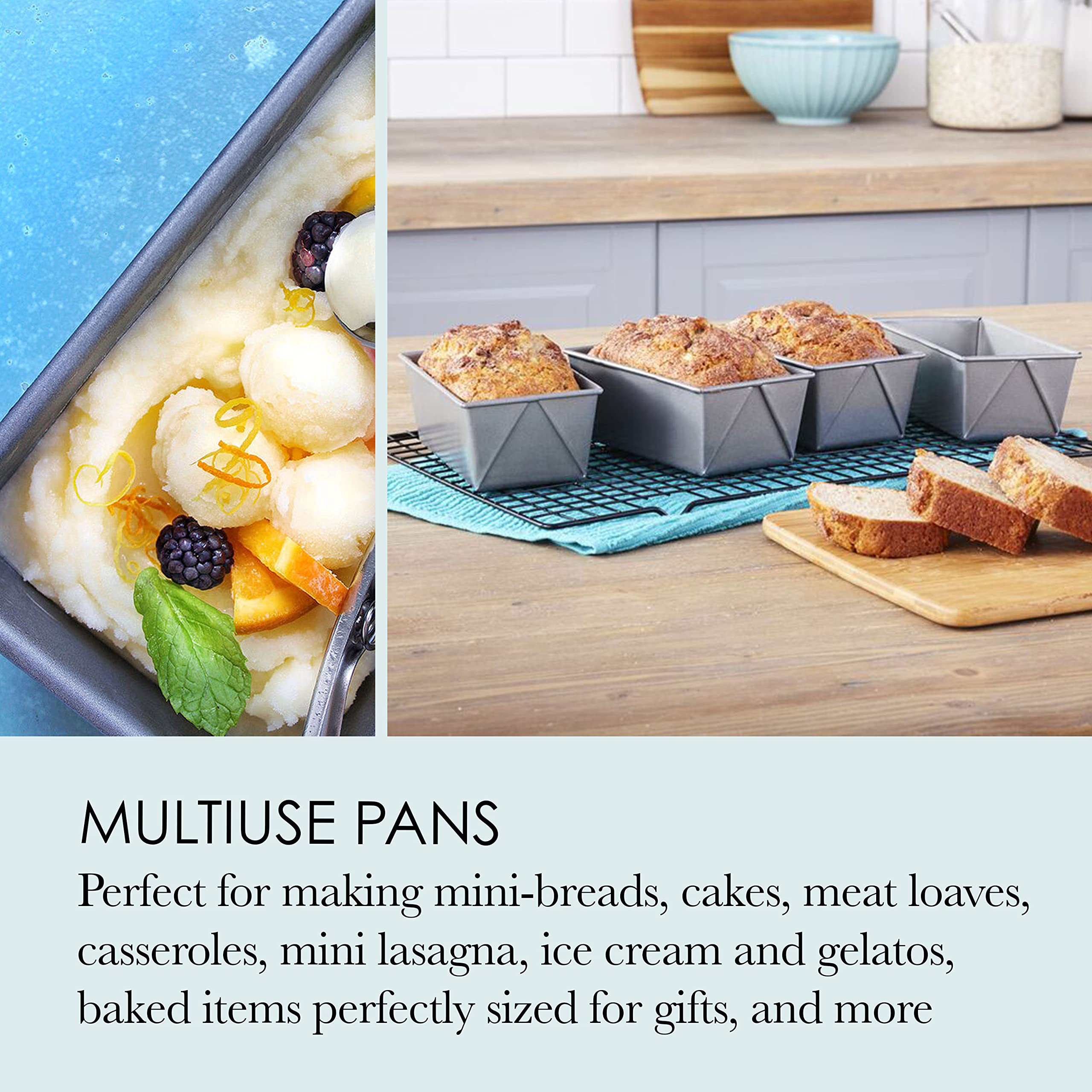 Chicago Metallic Commercial II Non-Stick Mini Loaf Pans  5-3/4 by 3-1/4 by 2-1/4-Inch  Gray   4 Count (Pack of 1)