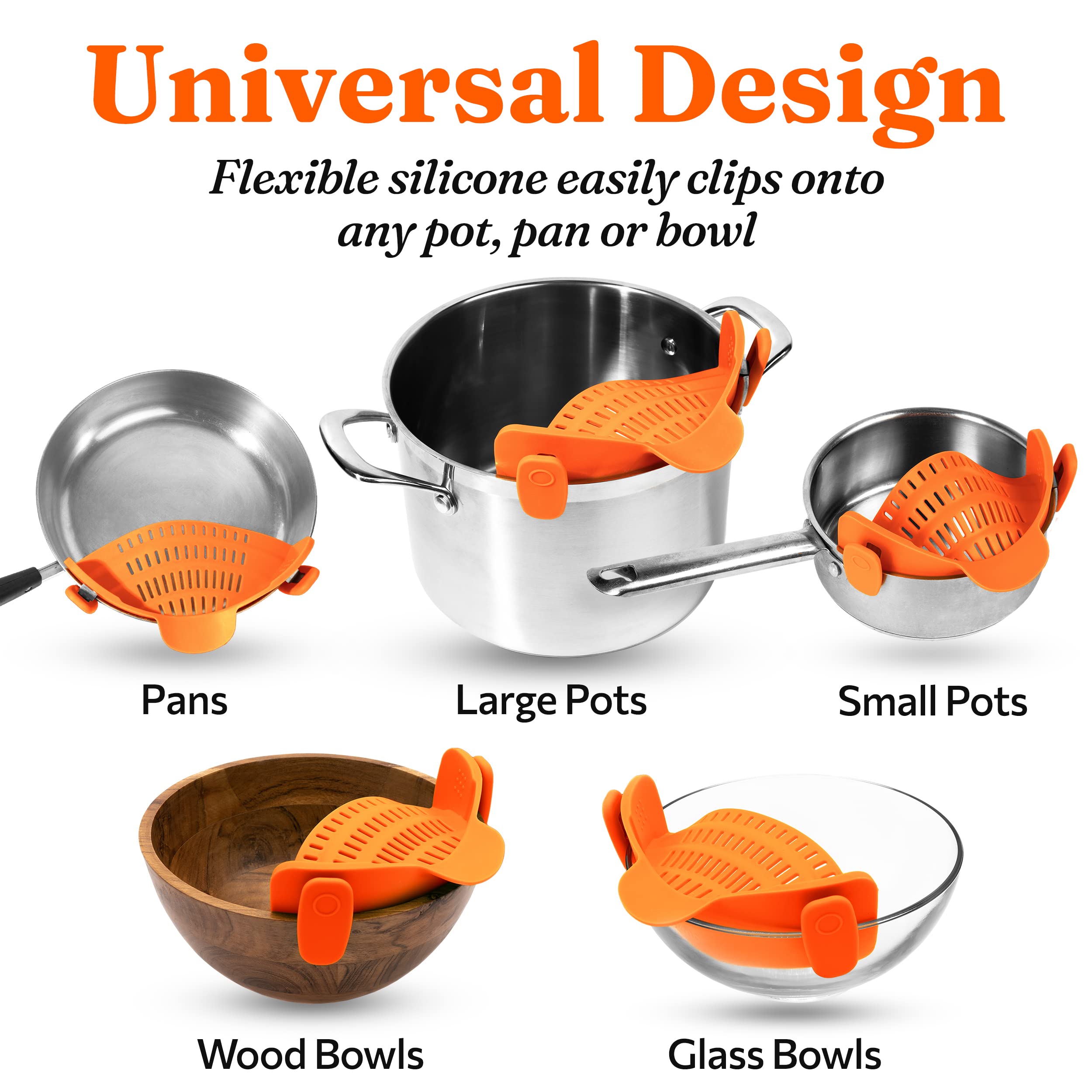 Kitchen Gizmo Snap N Strain Pot Strainer And Pasta Strainer - Adjustable Silicone Clip On Strainer For Pots, Pans, And Bowls - K