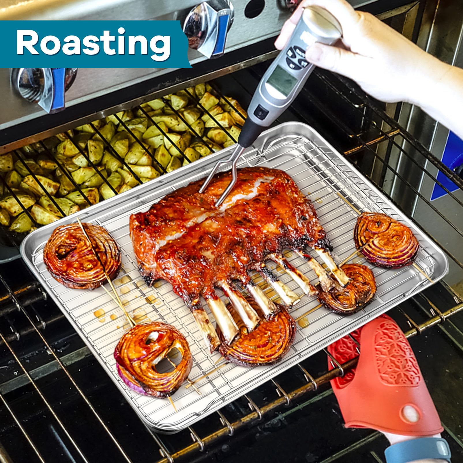 P&P Chef Baking Rack Cooking Rack Set Of 2-16.6''X11.5, Stainless Steel Wire Cooling Drying Roasting Rack, Fits Half Sheet Cooki