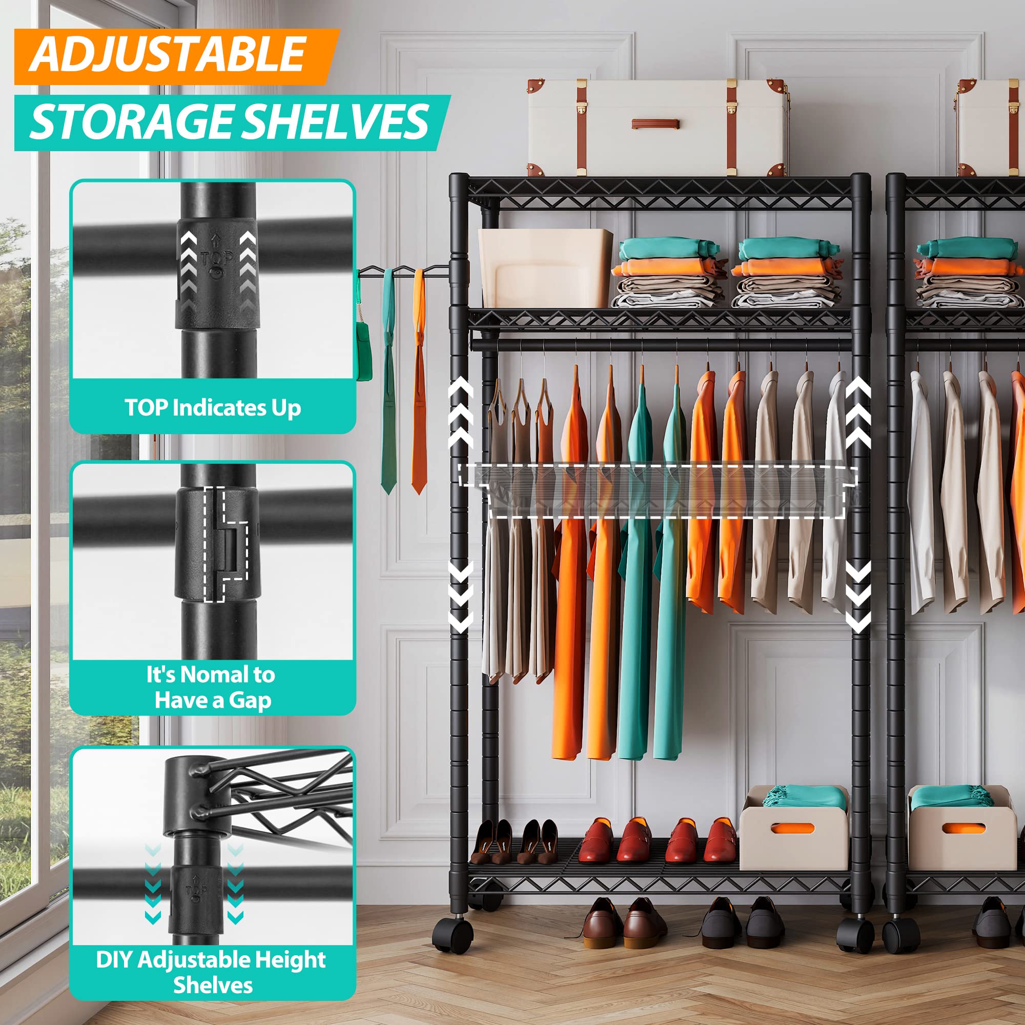 Punion Clothing Rack 7 Tiers Heavy Duty Clothes Rack With 2 Hanging Rods, Wire Garment Racks For Hanging Clothes, Large Portable