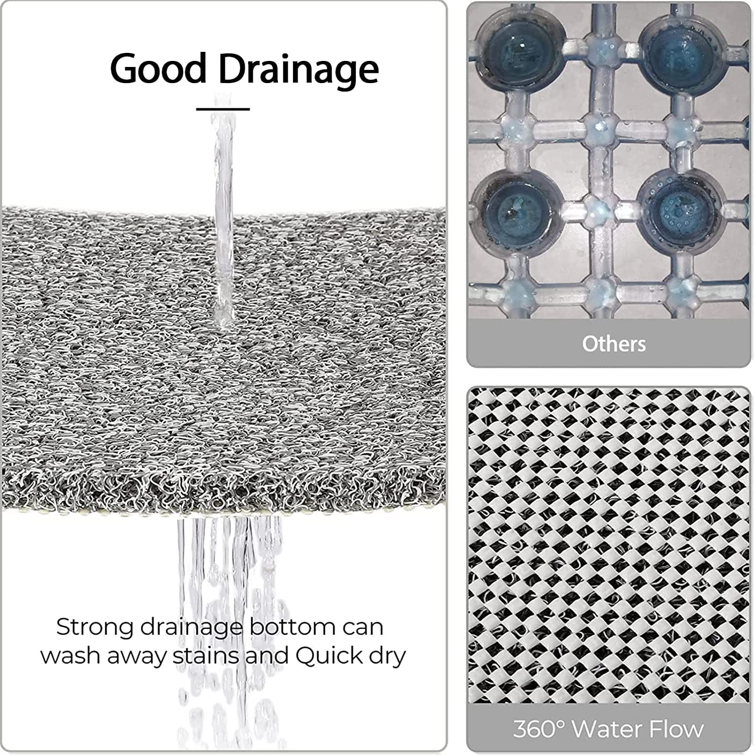 Rzoysia 0.6'' Thick Non Slip Bath Tub Shower Mat 24X24Inch Bathmat For Tub Pvc Loofah Foot Massage Mat For Bathroom Without Suct