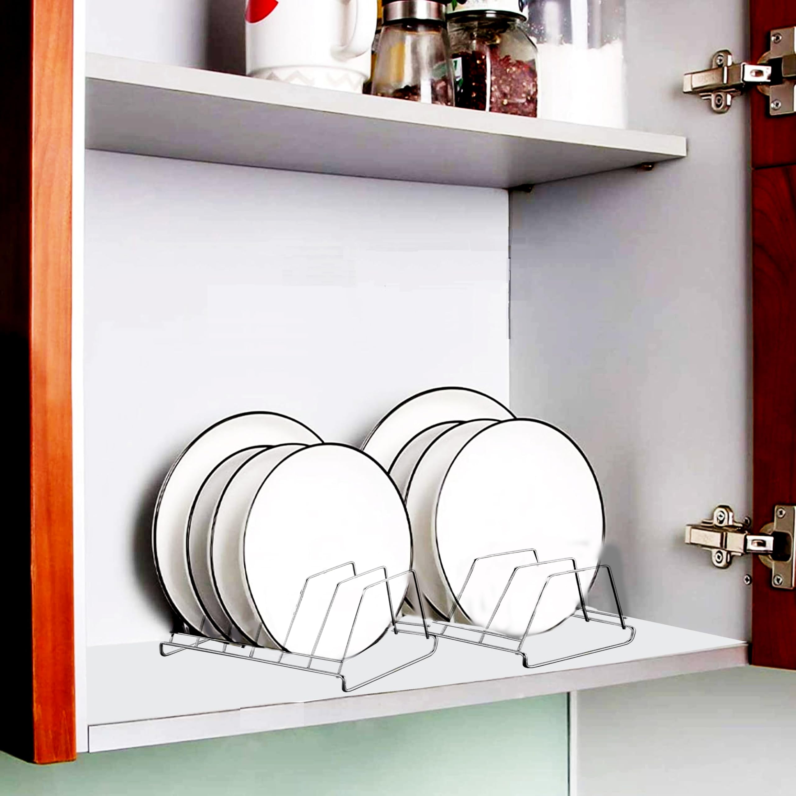 Gridkitchen Plate Rack/Dish Stand/Utensil Rack/Lid Holder For Kitchen Shelves  8 Section (Metal,Pack Of 2)
