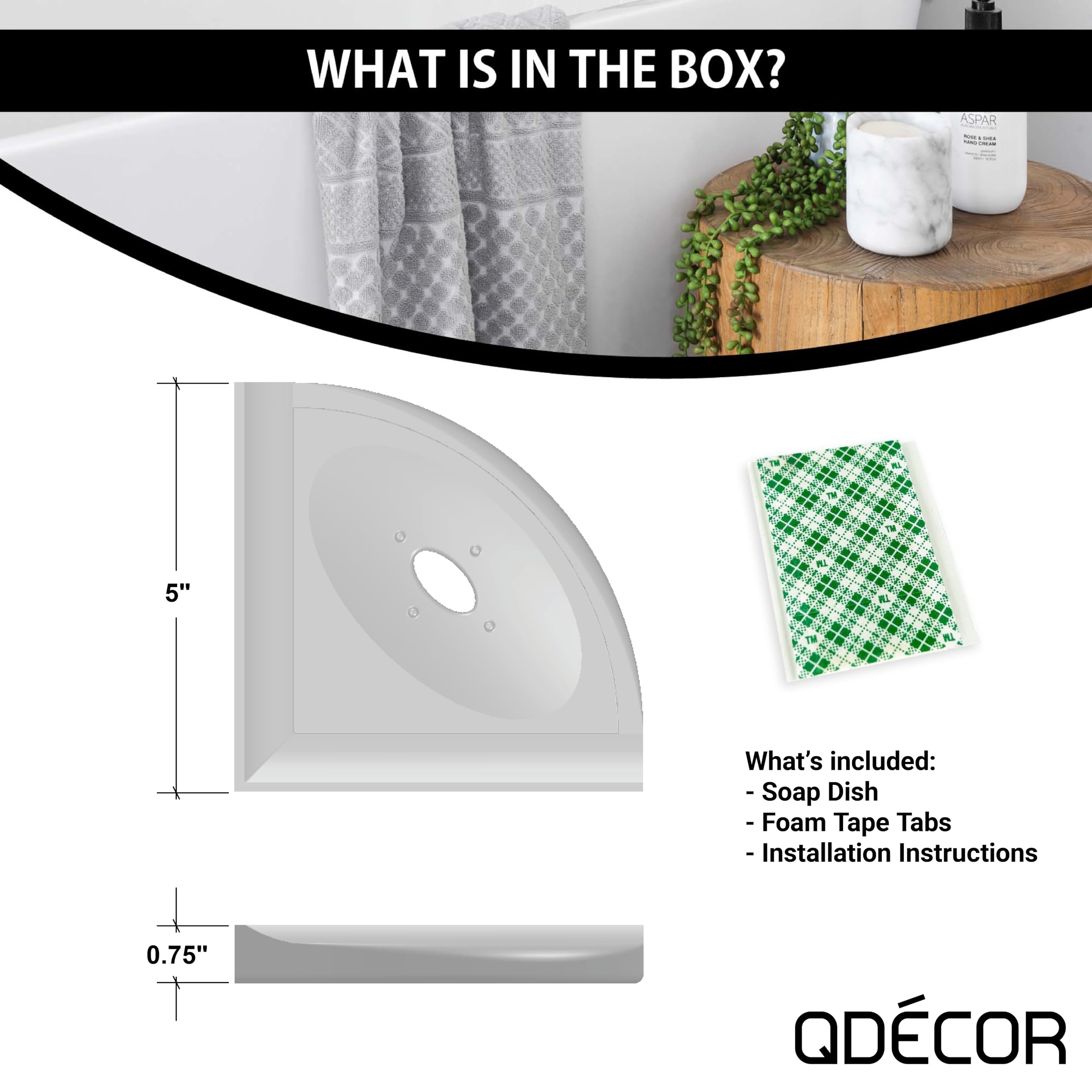 Questech Decor Shower Soap Dish, 5'' Corner Shower Shelf For Inside Shower - Retrofit Shower Organizer For Tiled Walls, Corner S