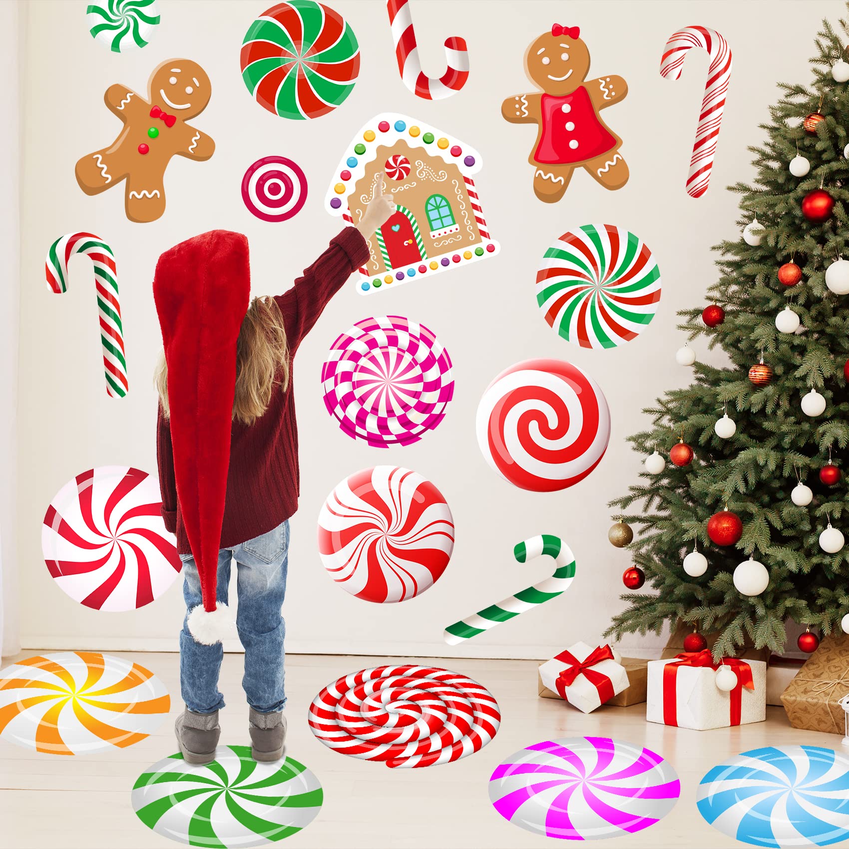Christmas Decorations - Christmas Wall Stickers Christmas Floor Decals Peppermint Candy Cane Gingerbread Man Stickers Decor 59 P