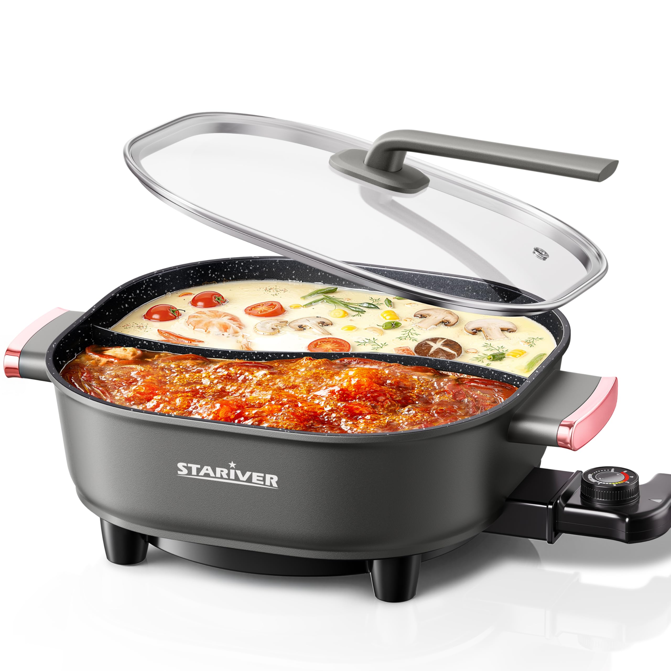 Stariver 6L Electric Hot Pot with Divider, DualFlavor Shabu Shabu Pot
