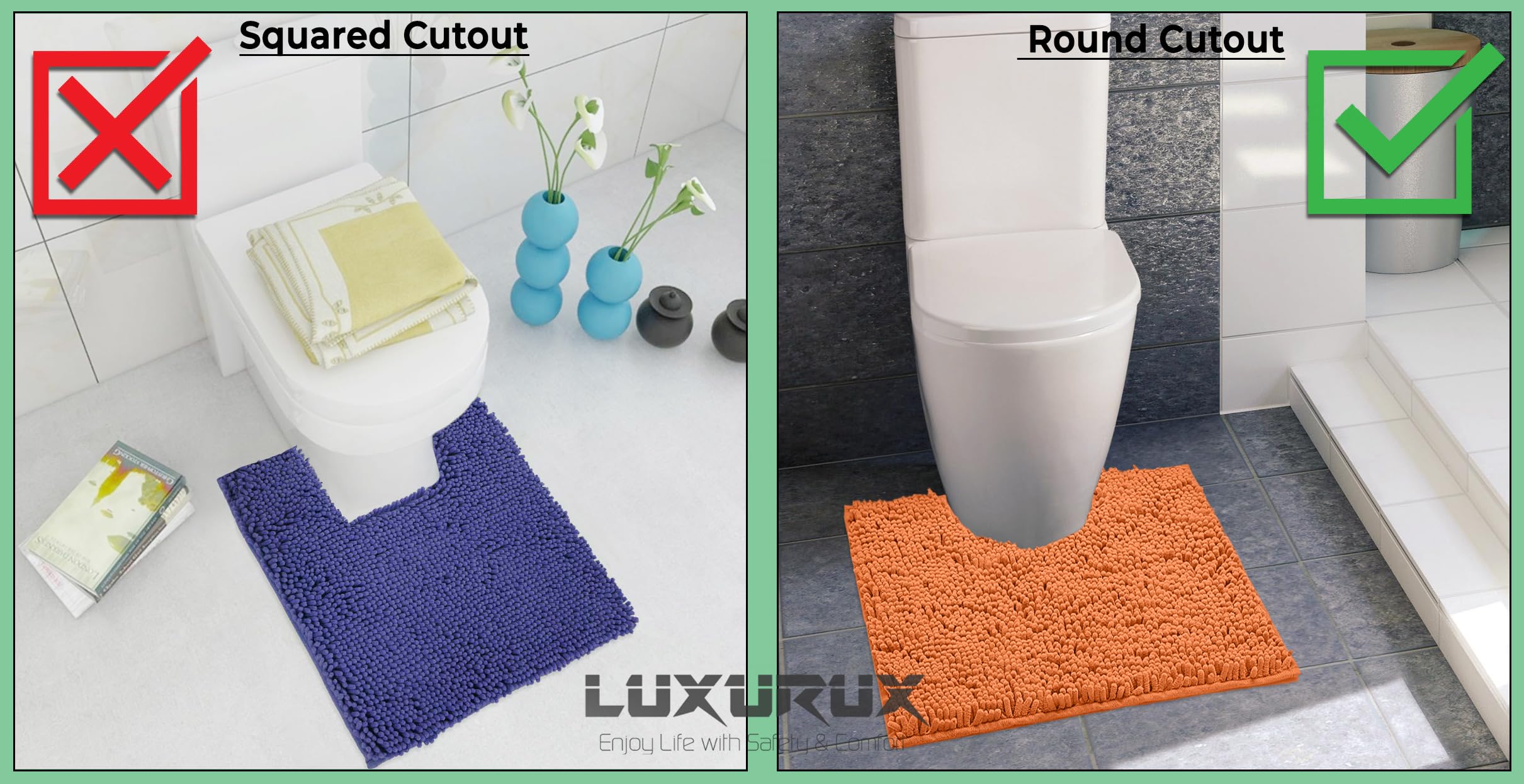 Luxurux Bath Mat, U-Shaped Contoured Rug For Around Toilet, Super Absorbent Shaggy Bath Rug. Machine Wash & Dry (20 X 23, Lavend
