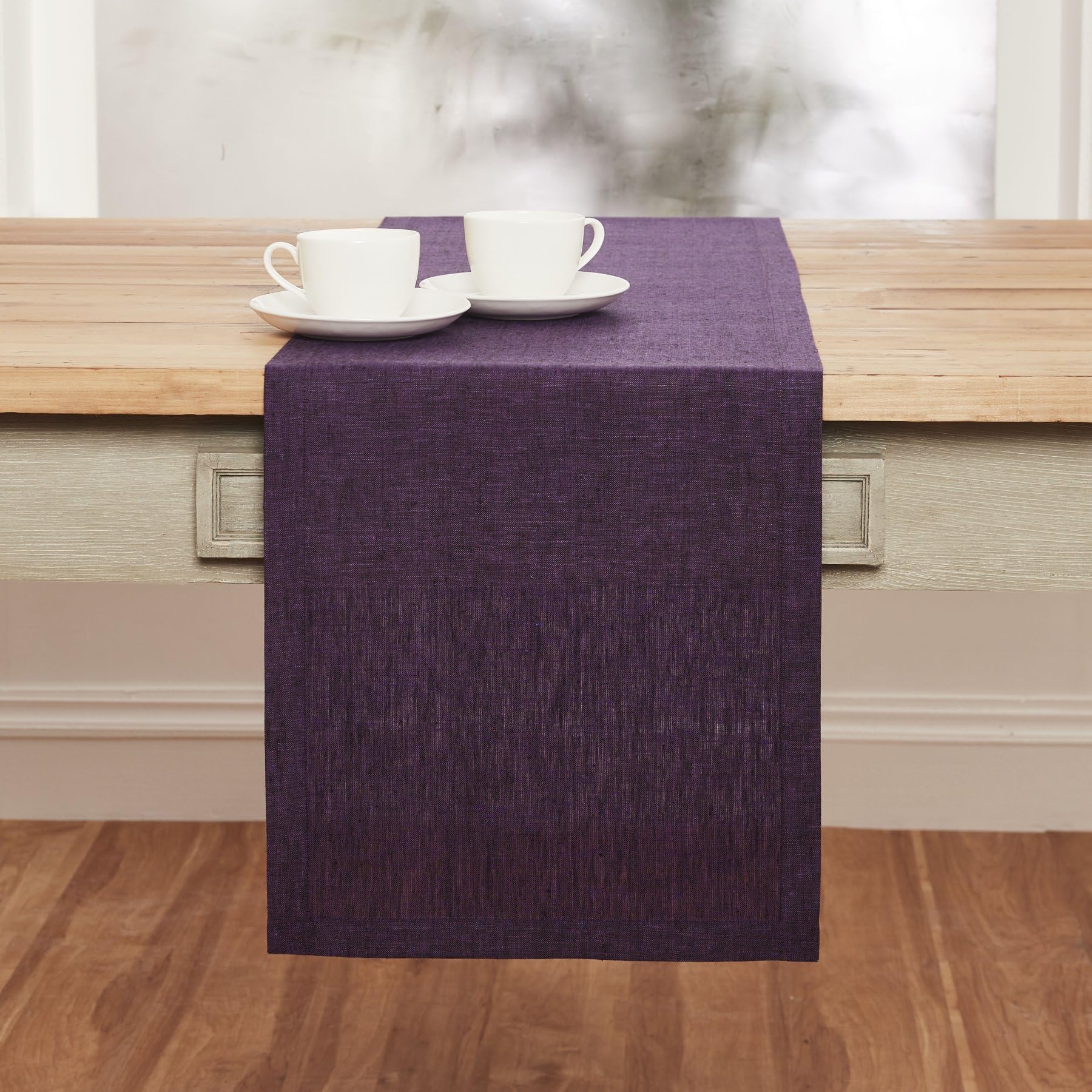 Solino Home Linen Table Runner 72 Inches Long - Athena, 100% Pure Linen Grape Dining Table Runner 14 x 72 Inch for Fall, Autumn,