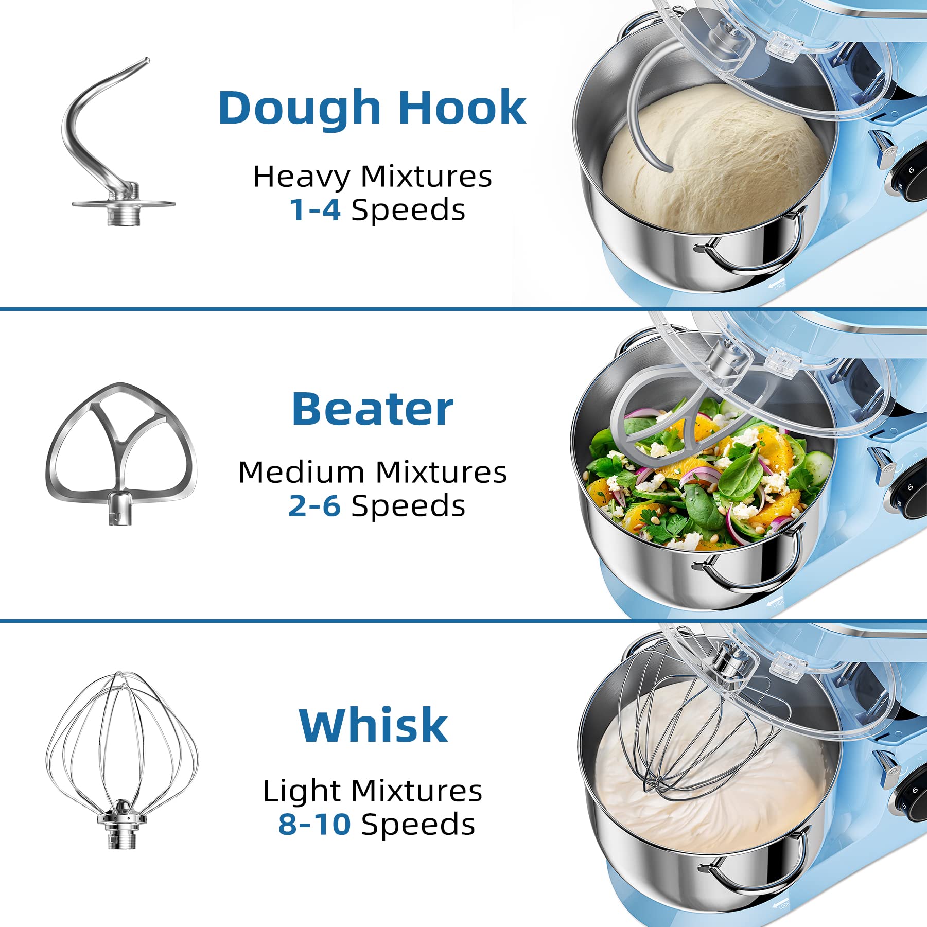 9.5 Qt Stand Mixer, 10-Speed Tilt-Head Food Mixer, Vezzio 660W Kitchen Electric Mixer With Stainless Steel Bowl, Dishwasher-Safe
