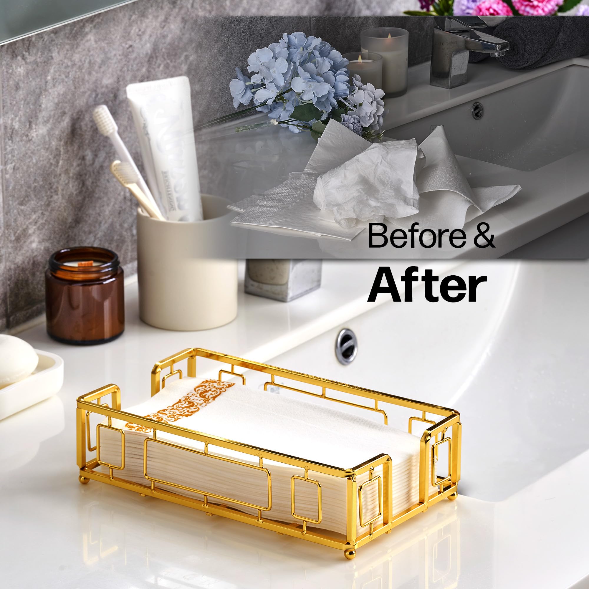 Levimetree Guest Napkin Tray - Gold Napkin Holder, Versatile Hand Towel Tray And Dispenser, Paper Towel Holder For Guest Bathroo