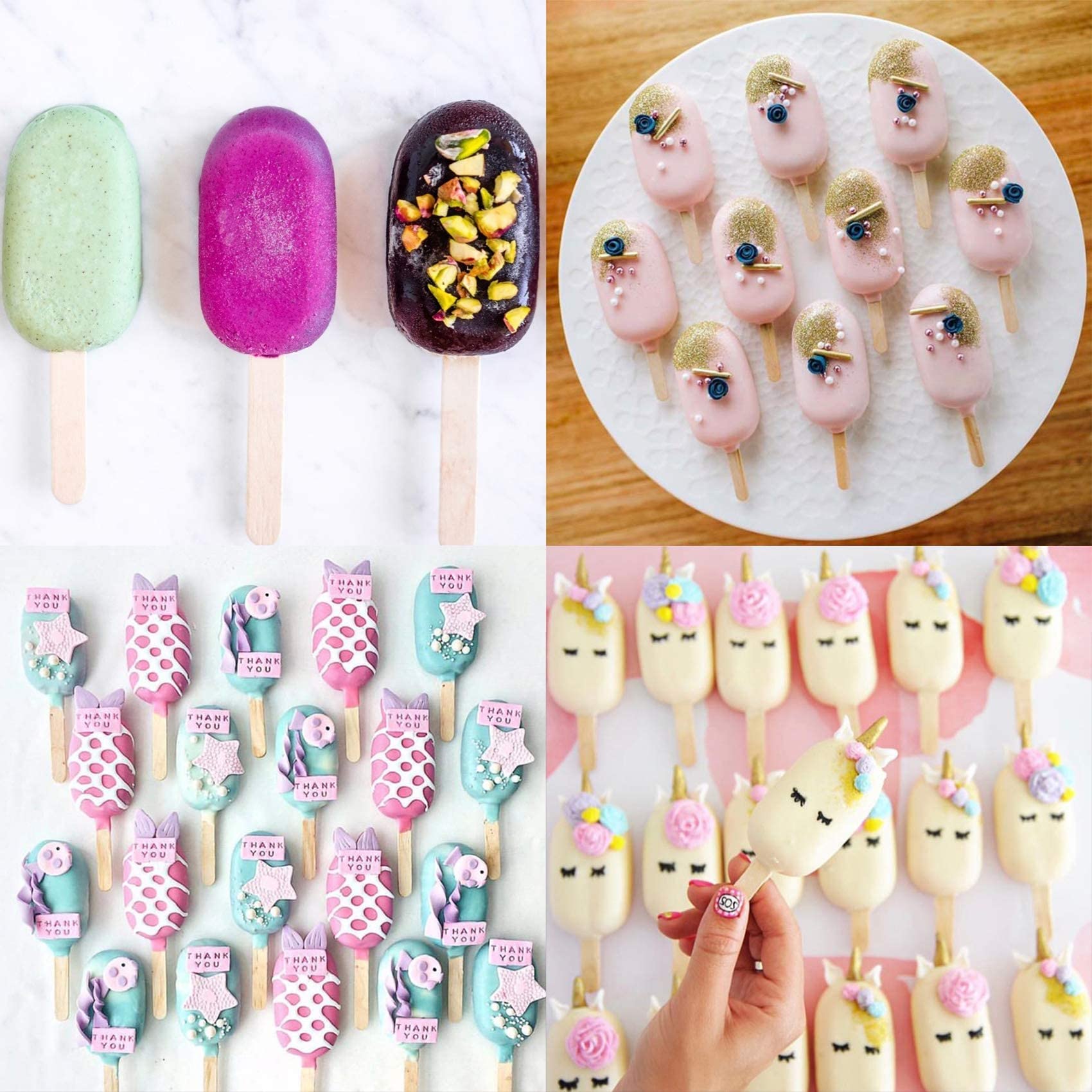 Popsicle Molds Set Of 3, 12 Cavities Silicone Popsicle Molds & Ice Cake Pop Mold Maker Oval With 50 Wooden Sticks & 50 Self-Adhe