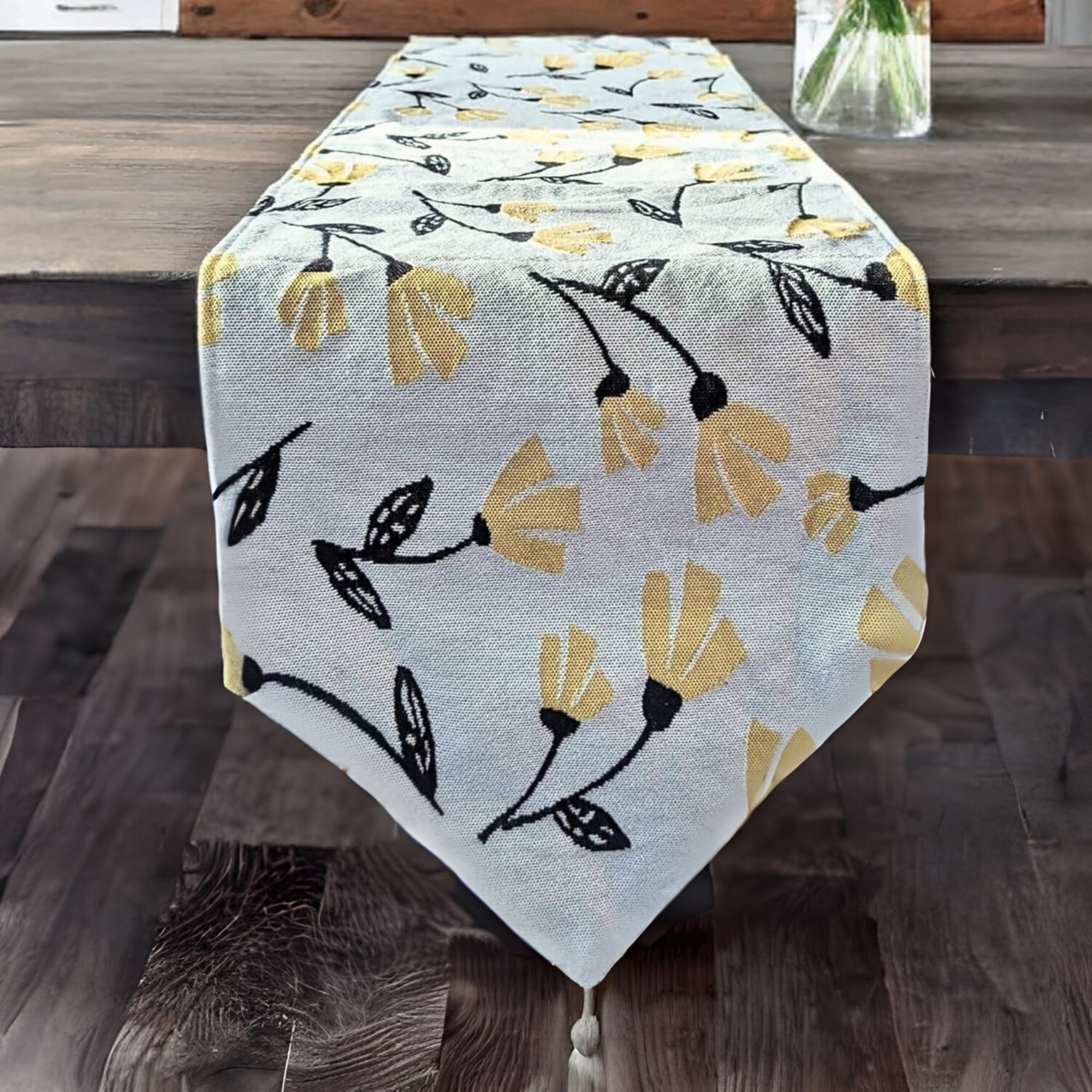 Dada Bedding Elegant Botanical Floral Tapestry Table Runner - Spring Time Yellow Fleur Golden Orange Garden Flowers Design - Cot
