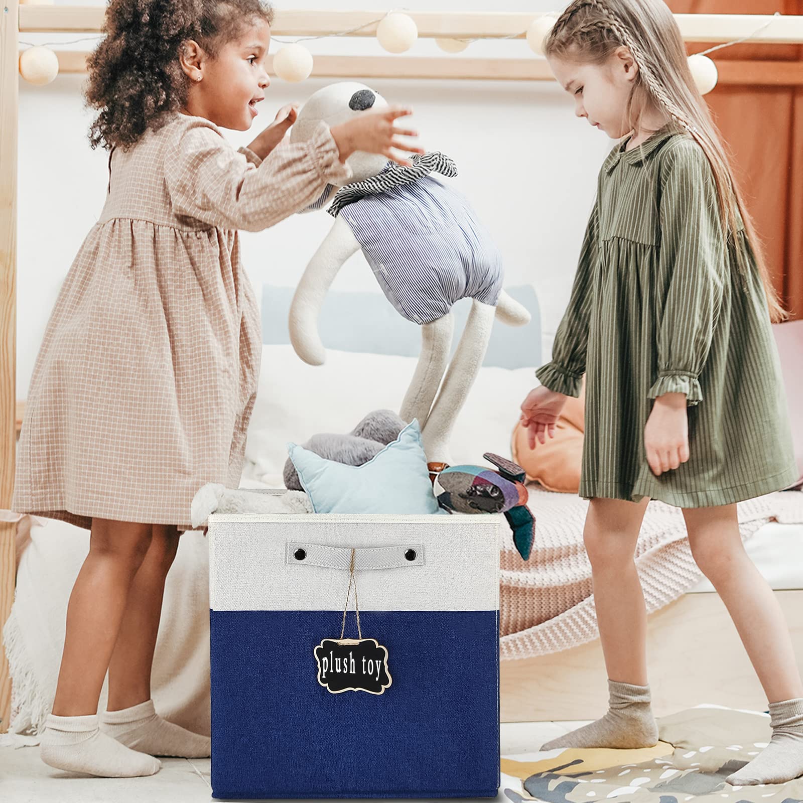 12X12 Cube Storage Bins,Set Of 4 Collapsible Fabric Storage Cubes With Labels,Linen Cube Storage Organizer Bins Kallax Storage C