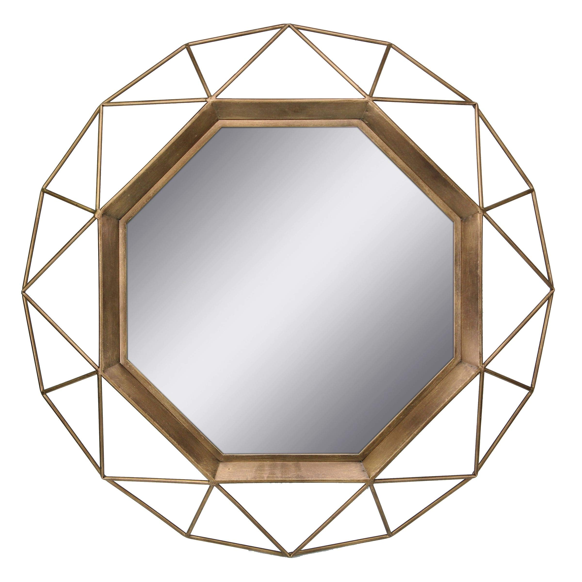 Stonebriar Decorative Antique Gold 28.3 Geometric Metal Wire Frame Hanging Wall Mirror with Mounting Brackets, Modern Decor for 