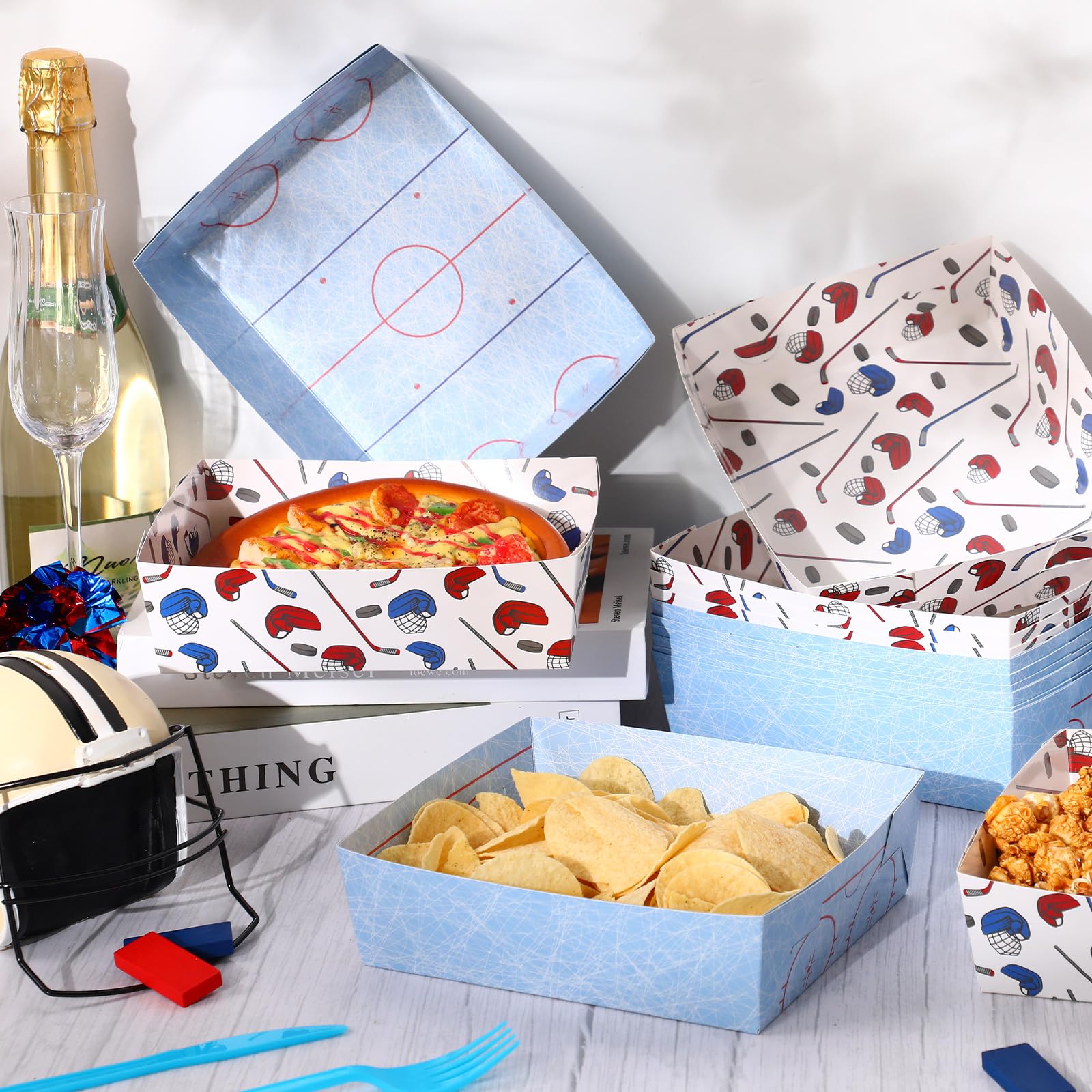 36 Pack Ice Hockey Theme Party Supplies 5 Lb Ice Hockey Plates Food Trays Nacho Boats Large Paper Food Boats Nacho Trays Disposa