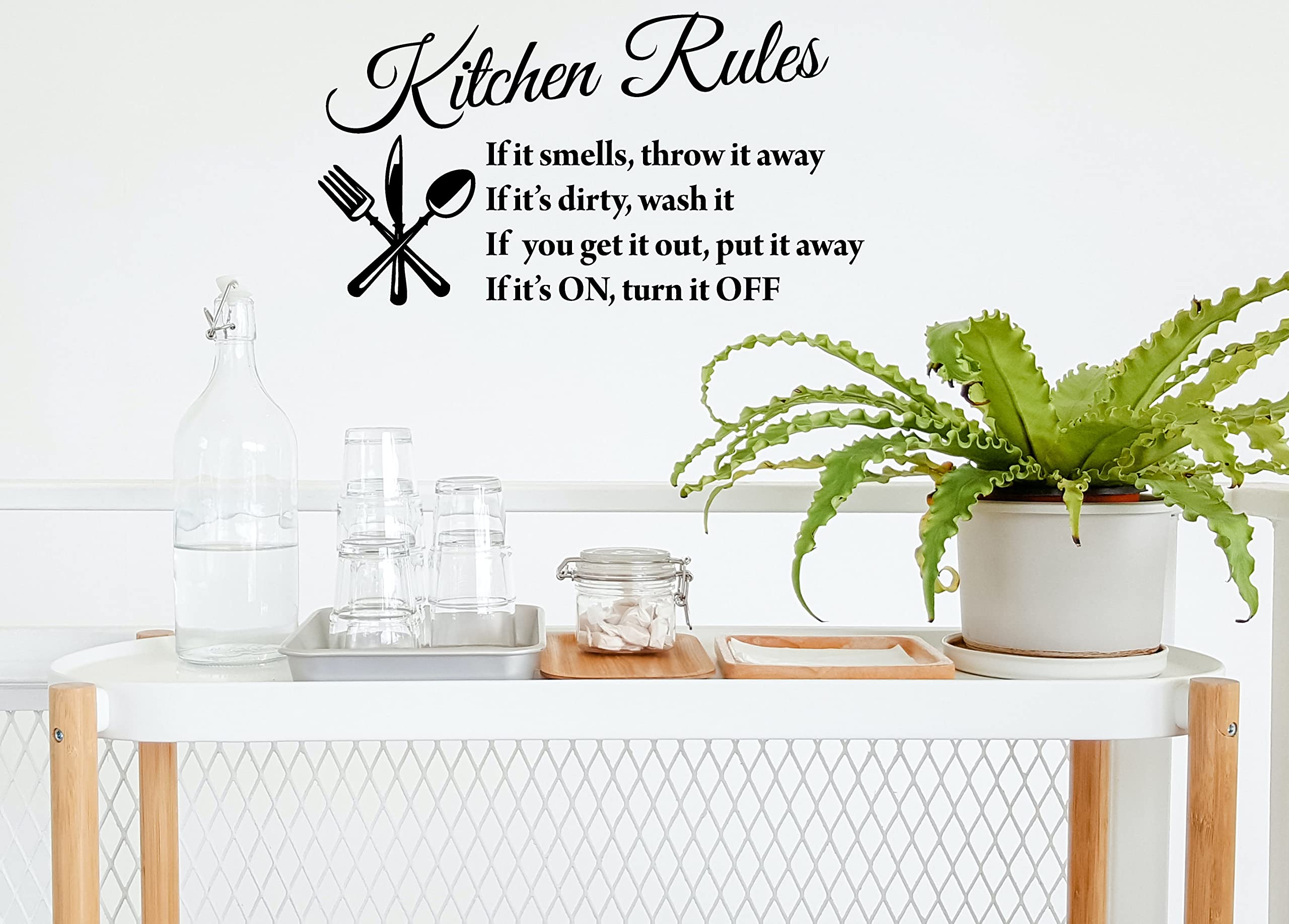 Blinggo Black 22 '' X 13 '' Kitchen Rules Art Home Mural D  Cor Vinyl Wall Art Inspirational Quotes And Saying Home Decor Decal