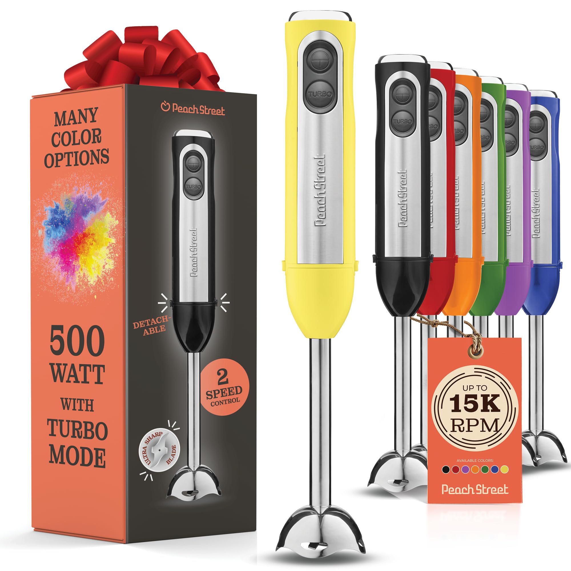 Powerful Immersion Blender, Electric Hand Blender 500 Watt With Turbo Mode, Detachable Base. Handheld Kitchen Gadget Blender Sti