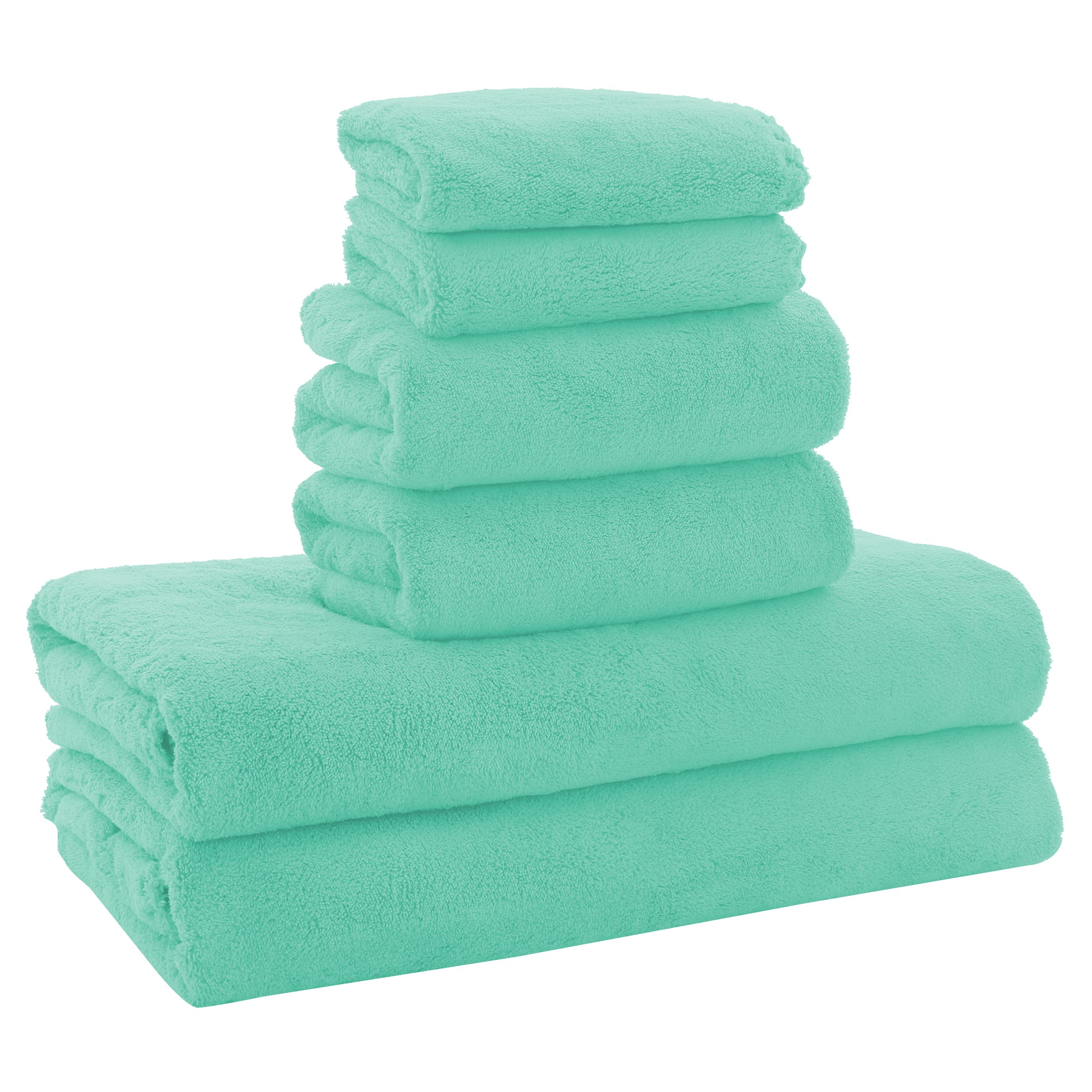 Moonqueen Ultra Soft Microfiber Coral Velvet Towel Set - Quick Drying, 2 Bath Towels, 2 Hand Towels, 2 Washcloths - Aqua Green,
