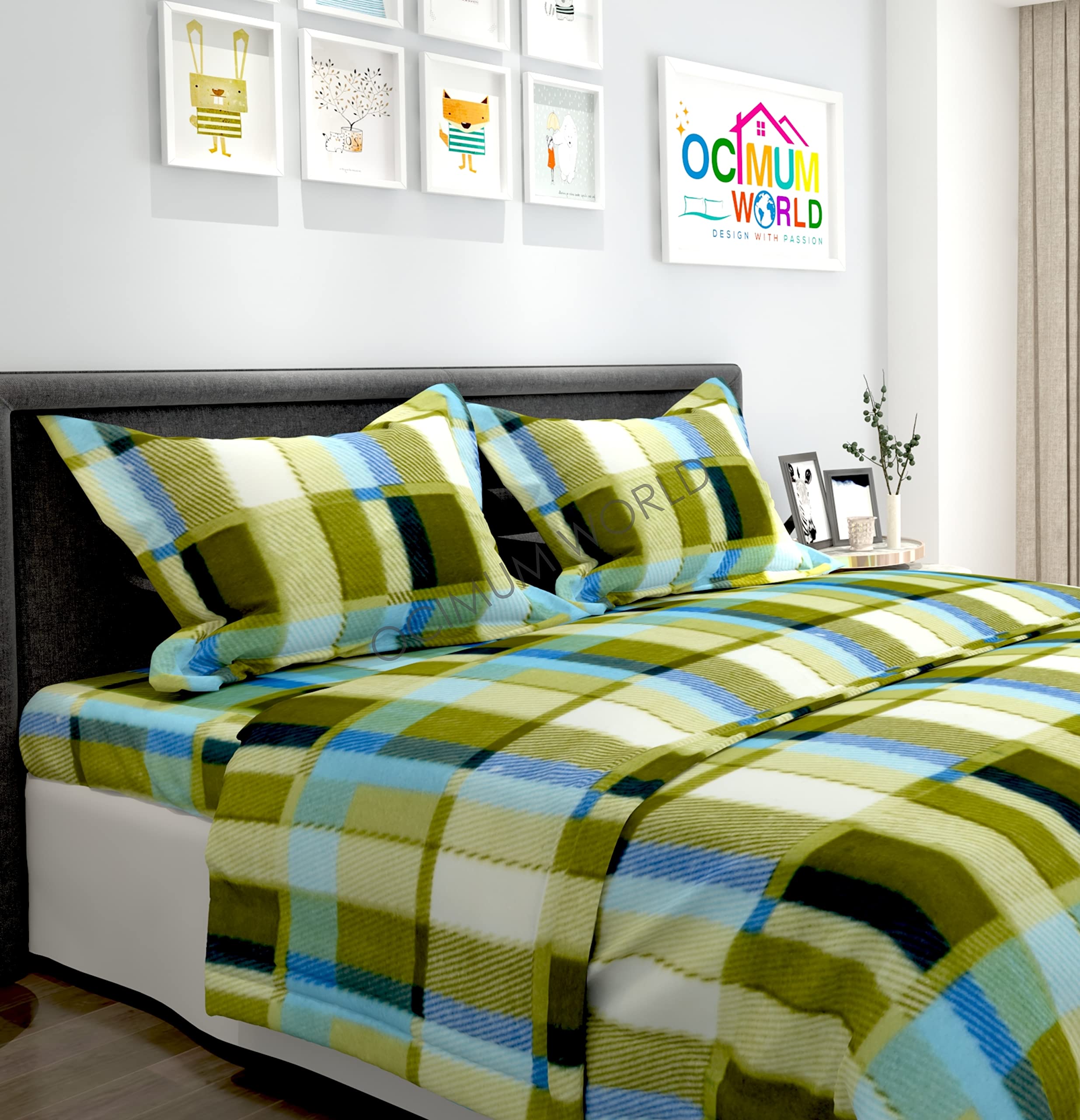 Morado Woollen Heavy Fleece Warm 210 Tc Checkered Double Bedsheet With Two Pillow Covers With Zipper For Winters (90X100 Inches,