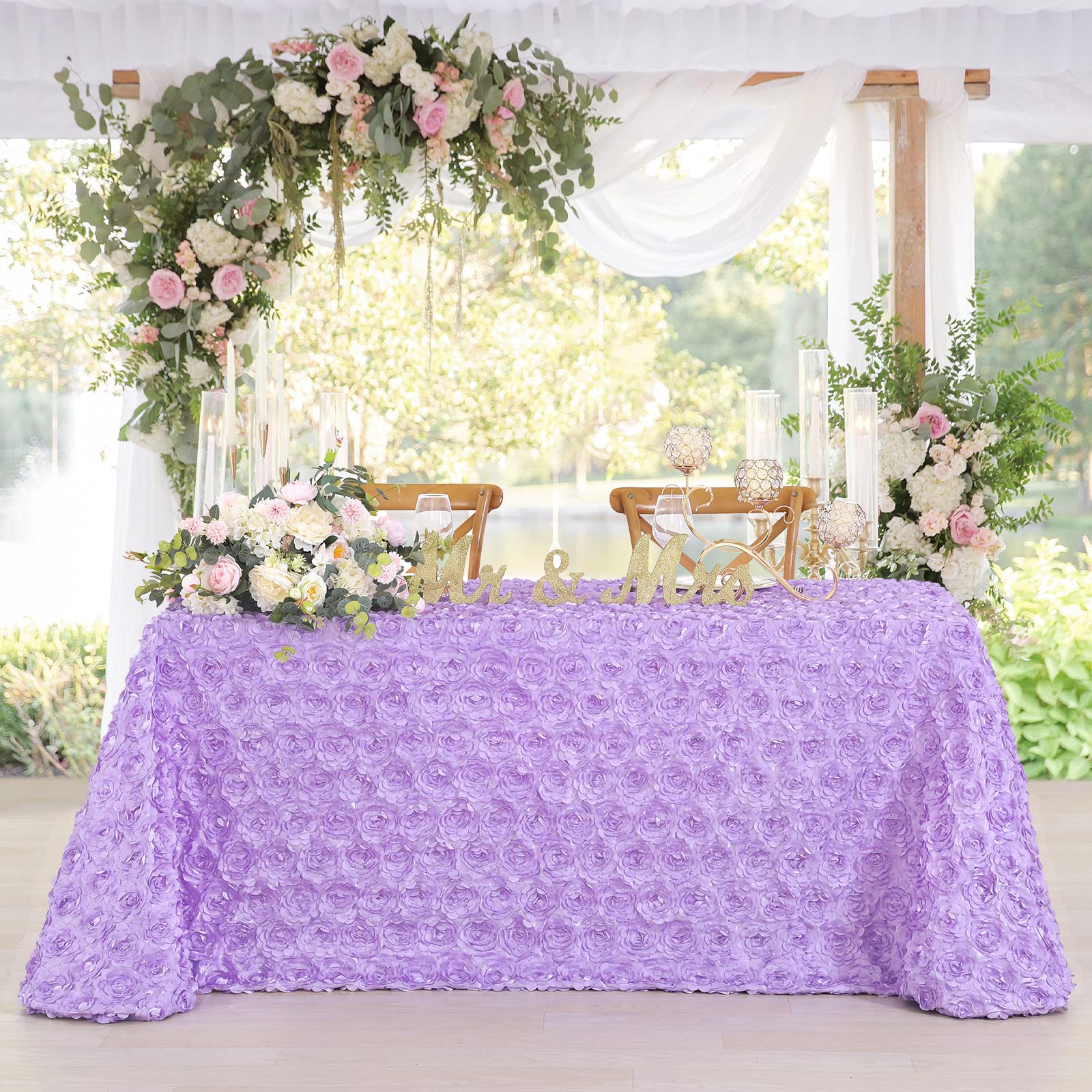 Lavender Rosette Tablecloth 50X80 Inches Rosette Satin Tablecloth 3D Rosette Table Line Rectangle Table Cover Wedding Banquet Pa