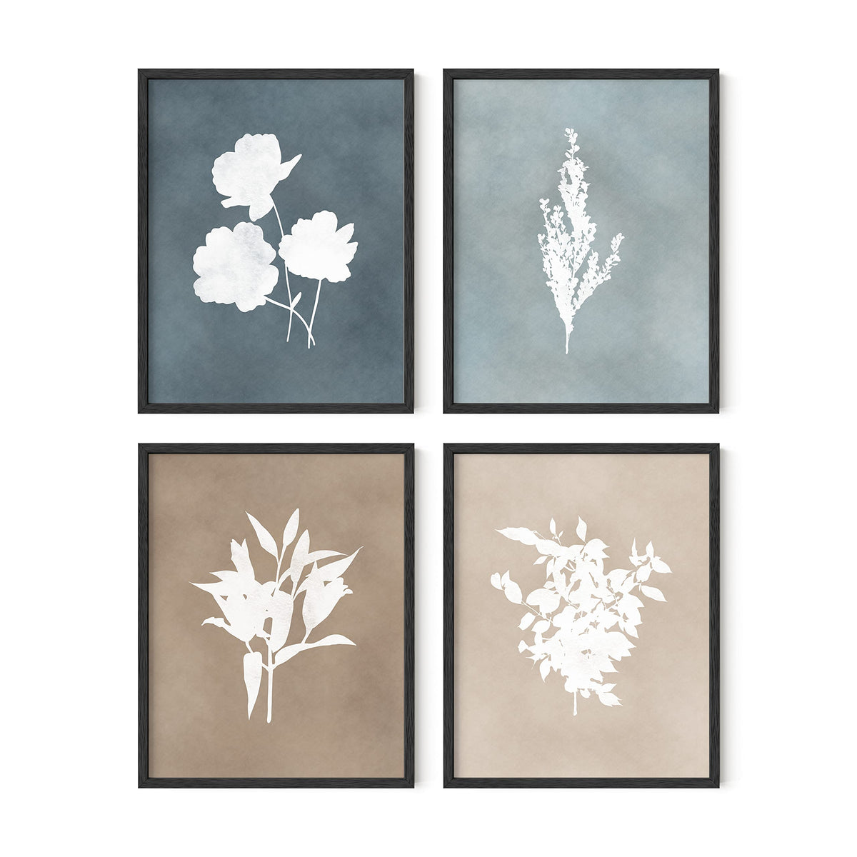 Haus And Hues Framed Flower Pictures Wall Decor - Set Of 4 Floral Wall Art, Black And White Botanical Prints Framed, Rustic Fram
